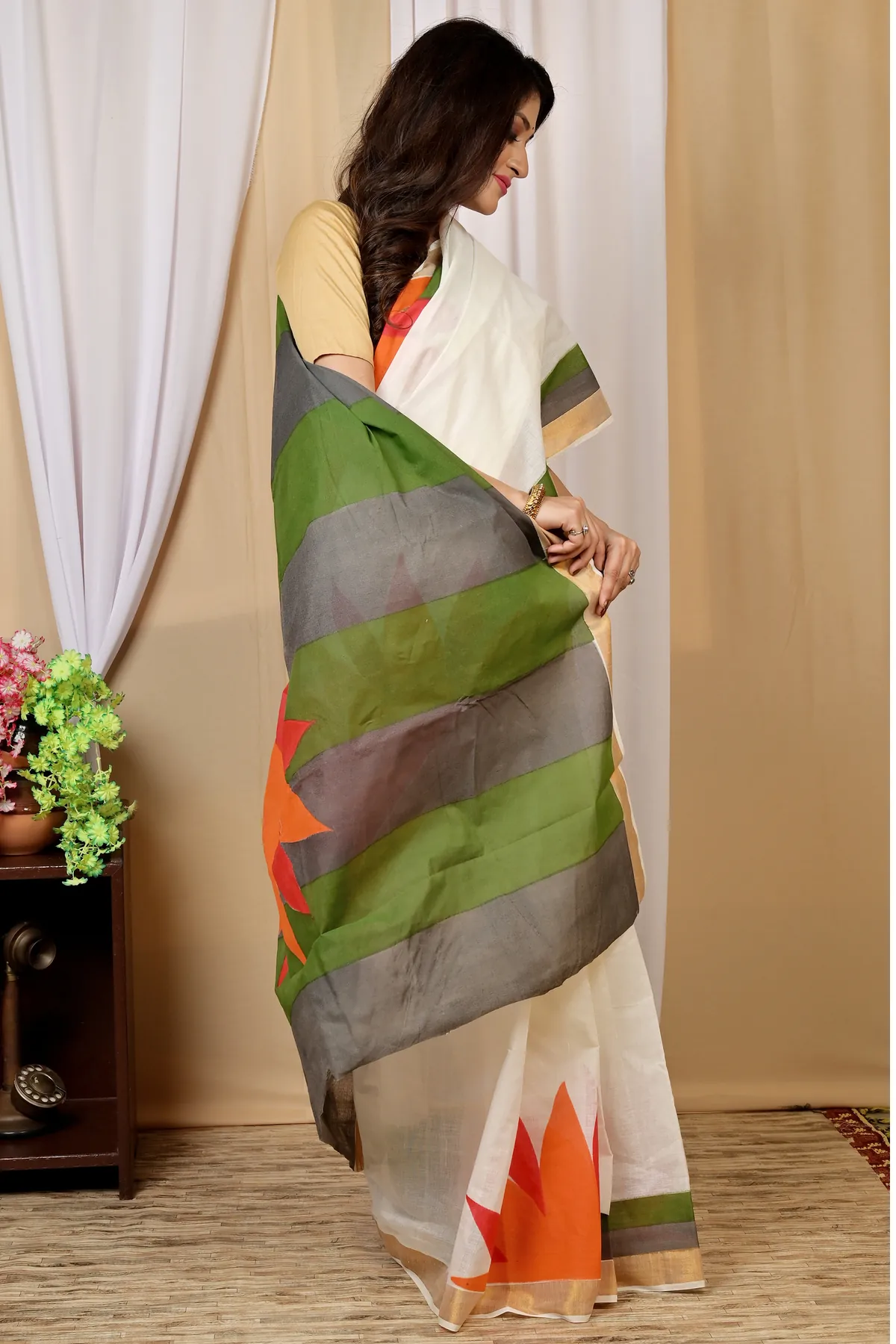 DipDiya Pure Cotton Multi-Coloured Hataka Heritage Elegance Hand Painted Sarees