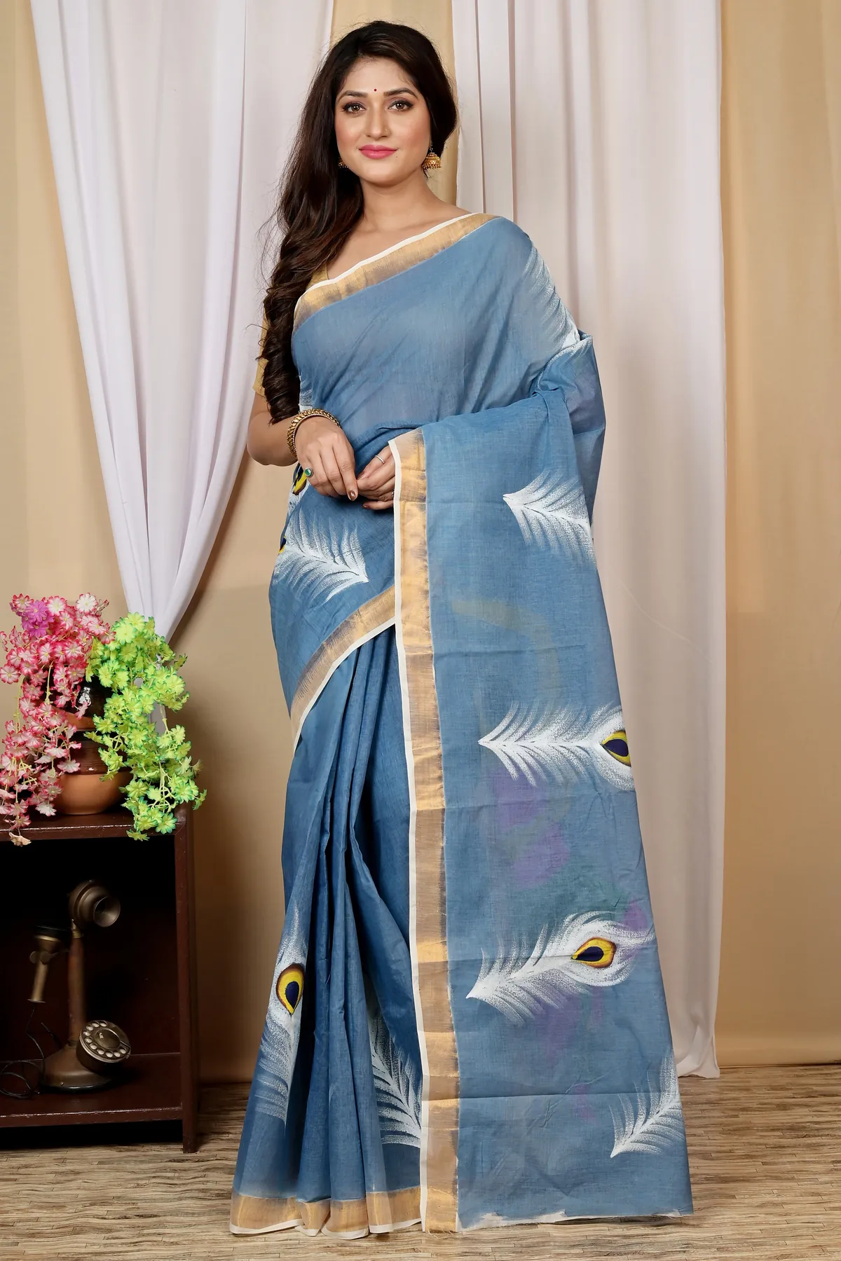 DipDiya Pure Cotton Multi-Coloured Hataka Heritage of Bengal Hand Painted Sarees