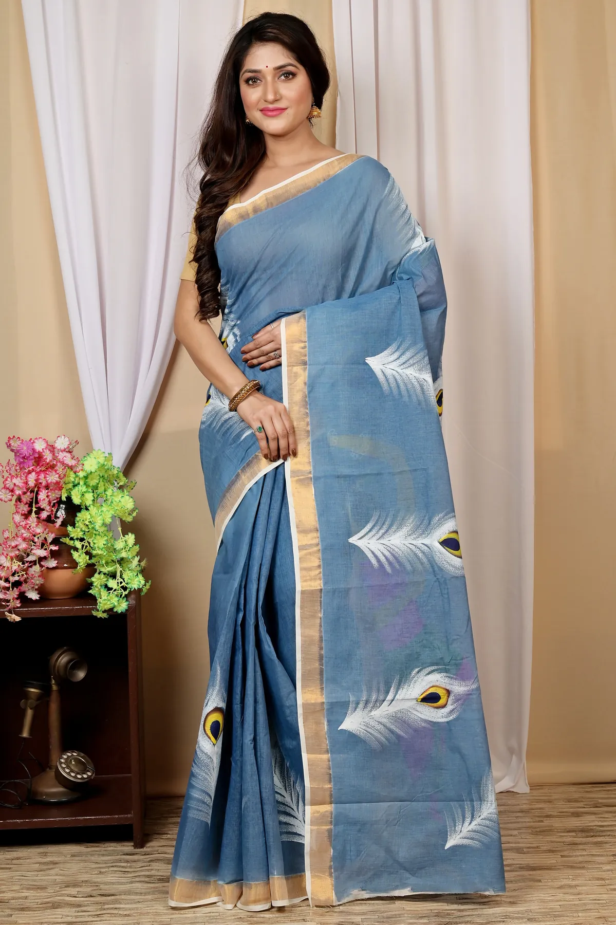 DipDiya Pure Cotton Multi-Coloured Hataka Heritage of Bengal Hand Painted Sarees