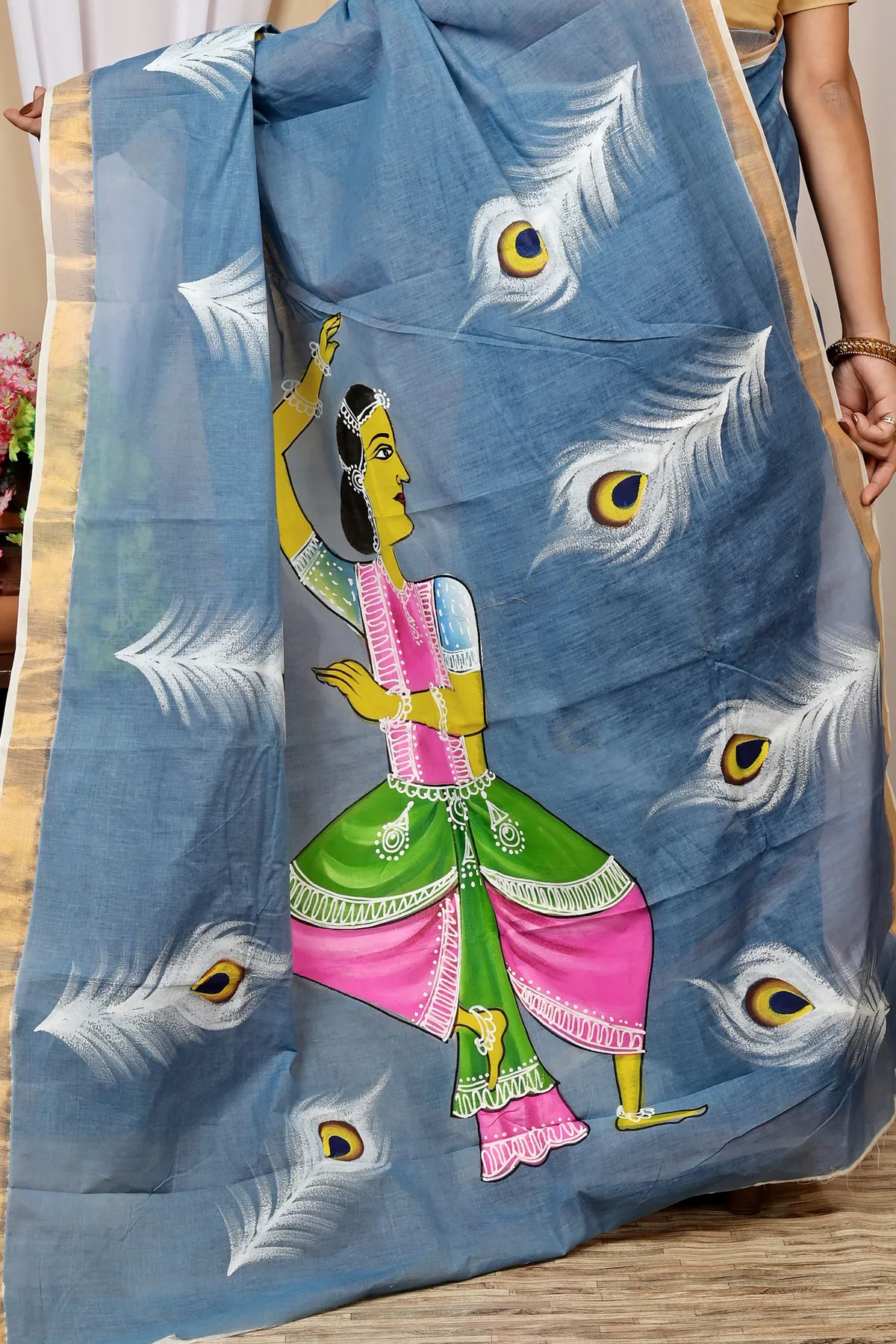 DipDiya Pure Cotton Multi-Coloured Hataka Heritage of Bengal Hand Painted Sarees