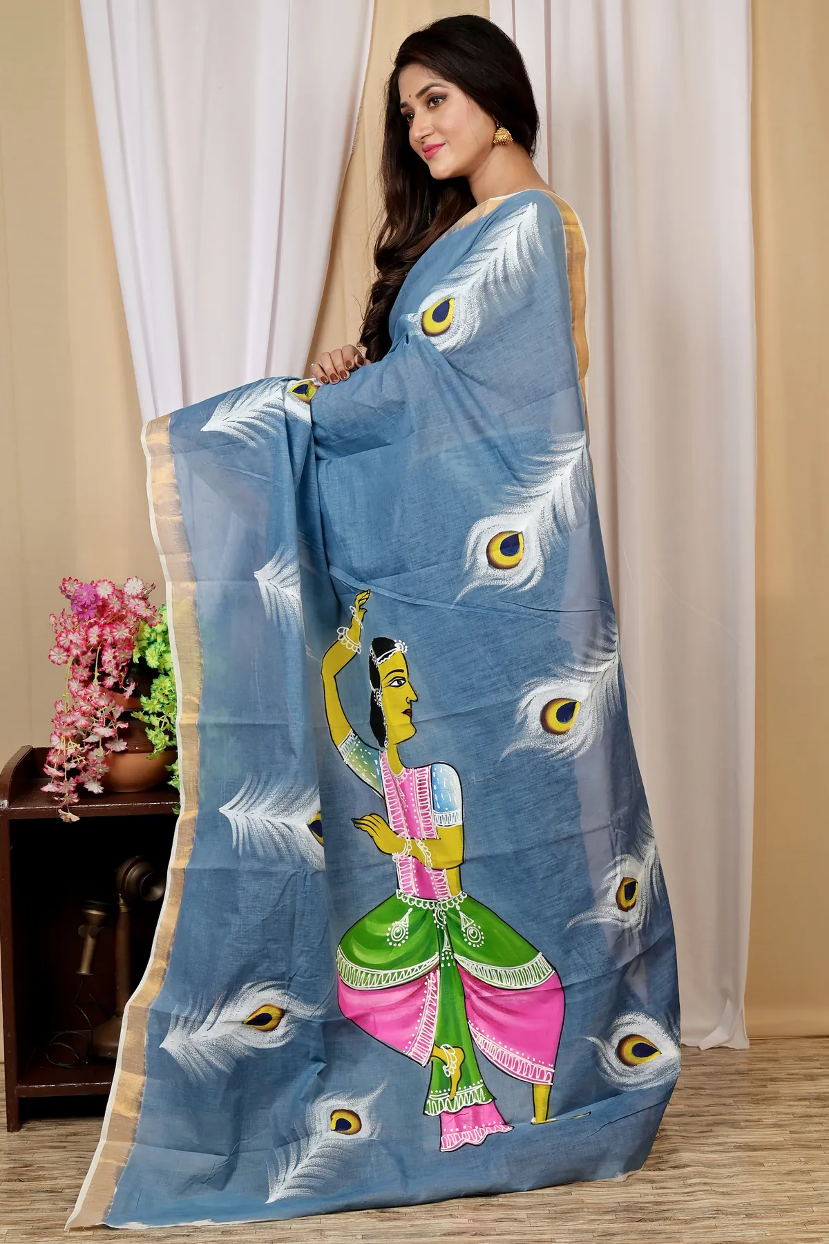 DipDiya Pure Cotton Multi-Coloured Hataka Heritage of Bengal Hand Painted Sarees
