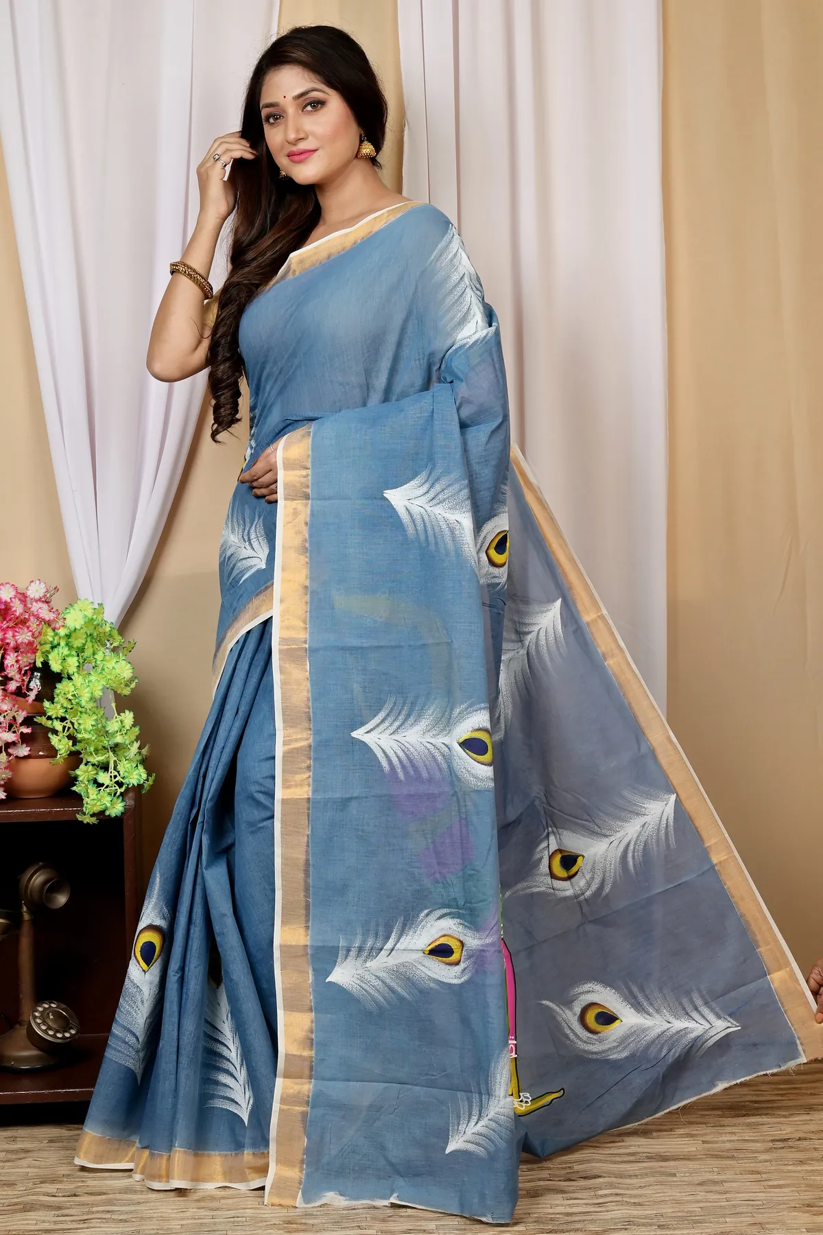 DipDiya Pure Cotton Multi-Coloured Hataka Heritage of Bengal Hand Painted Sarees