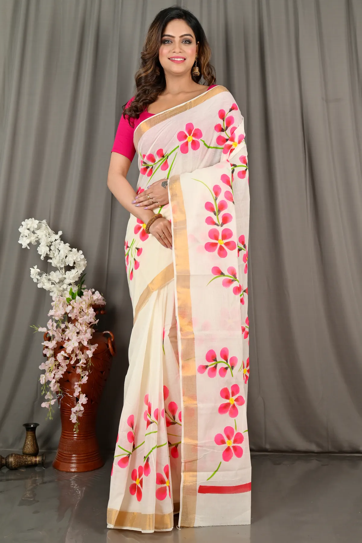 DipDiya Pure Cotton Multi-Coloured Hataka Heritage You Can Wears Hand Painted Sarees