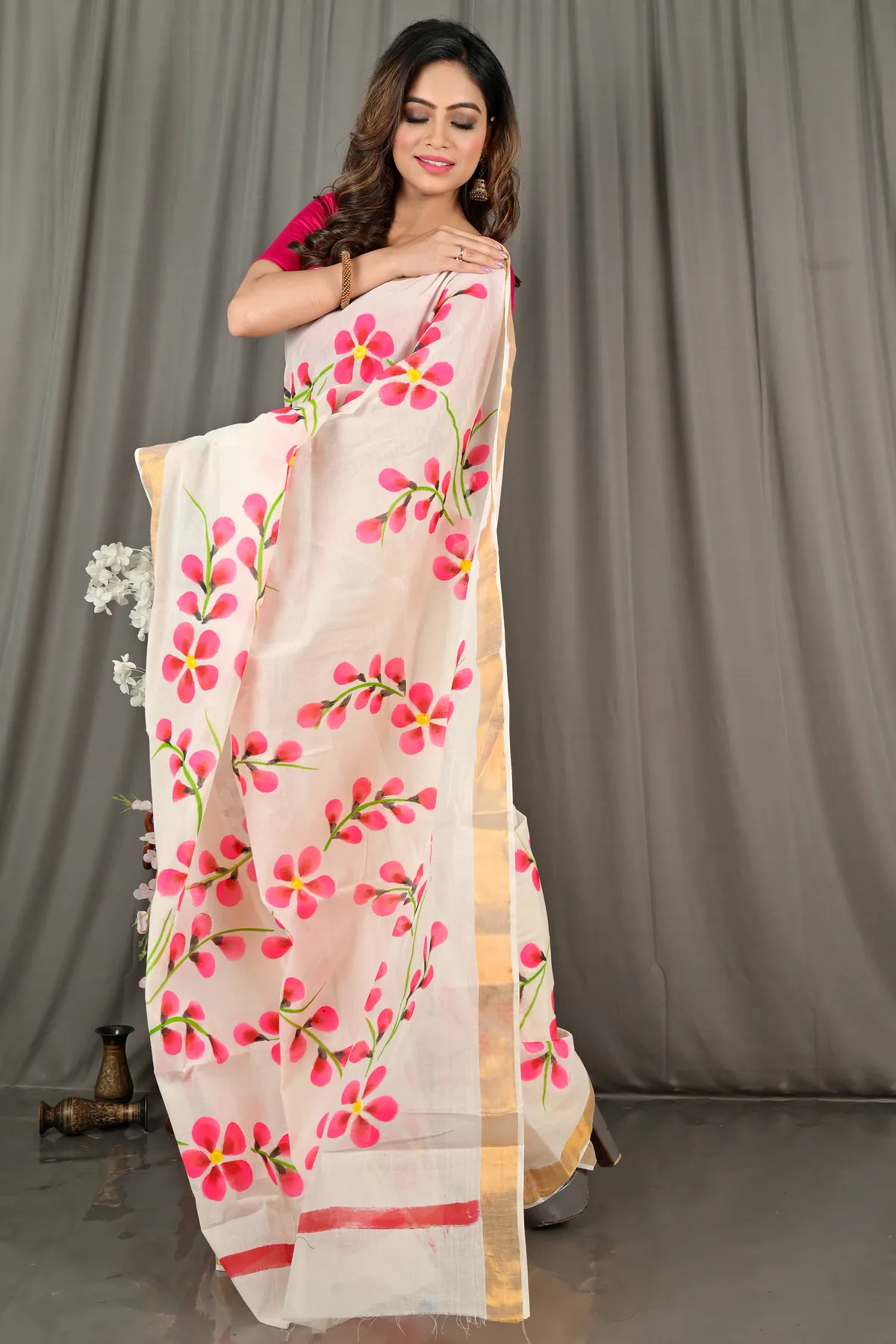 DipDiya Pure Cotton Multi-Coloured Hataka Heritage You Can Wears Hand Painted Sarees
