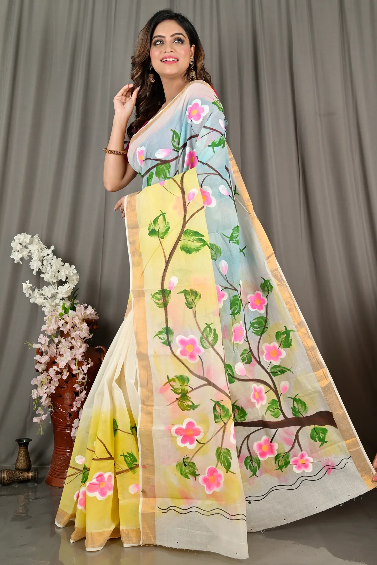 DipDiya Pure Cotton Multi-Coloured Hataka Loom to Loves Hand Painted Sarees