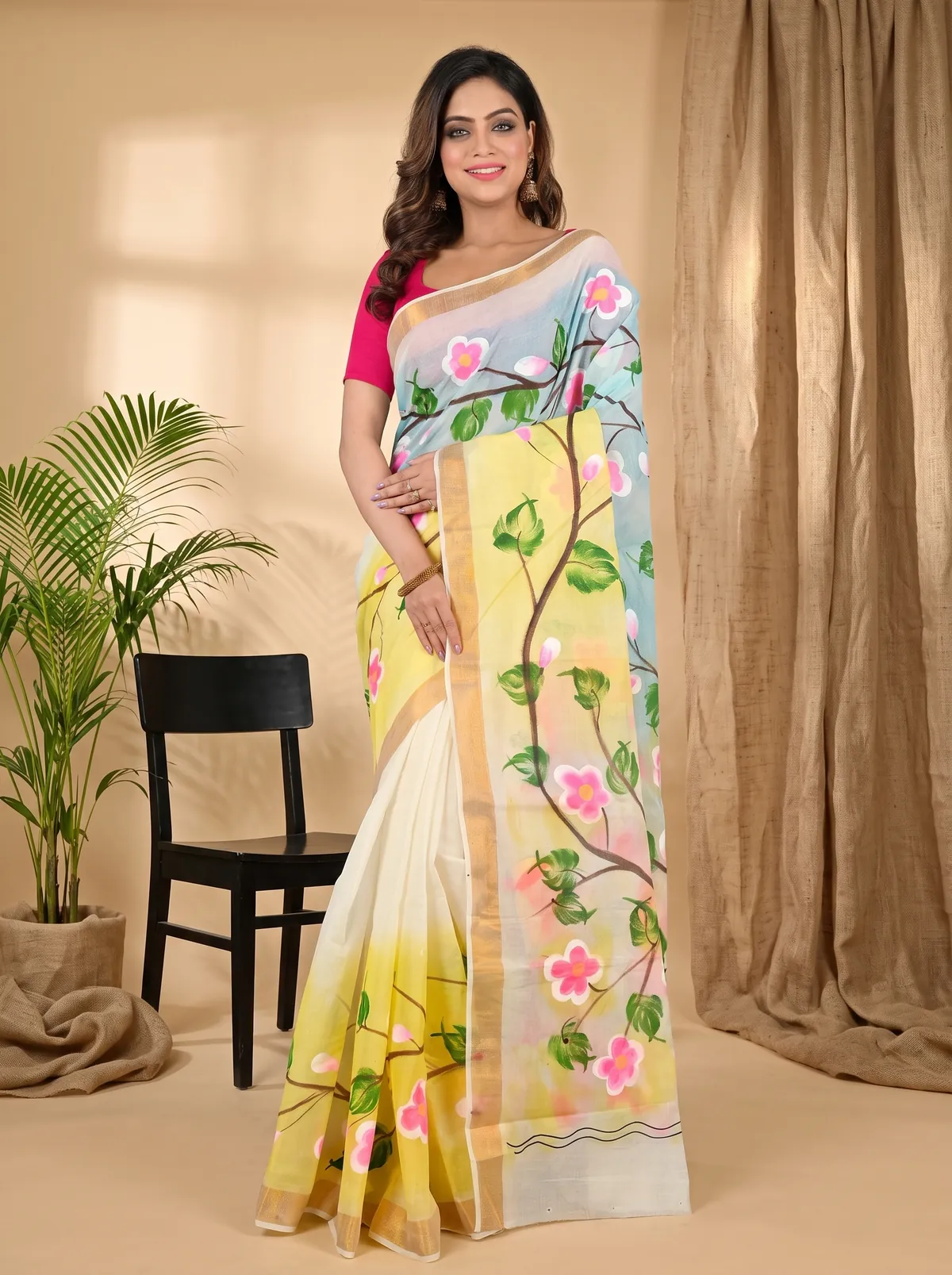 DipDiya Pure Cotton Multi-Coloured Hataka Loom to Loves Hand Painted Sarees