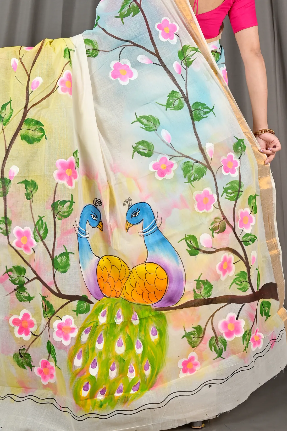 DipDiya Pure Cotton Multi-Coloured Hataka Loom to Loves Hand Painted Sarees