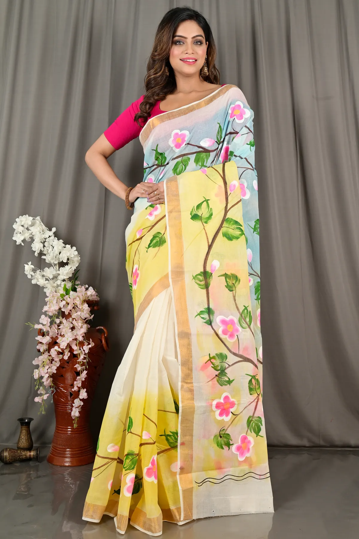 DipDiya Pure Cotton Multi-Coloured Hataka Loom to Loves Hand Painted Sarees