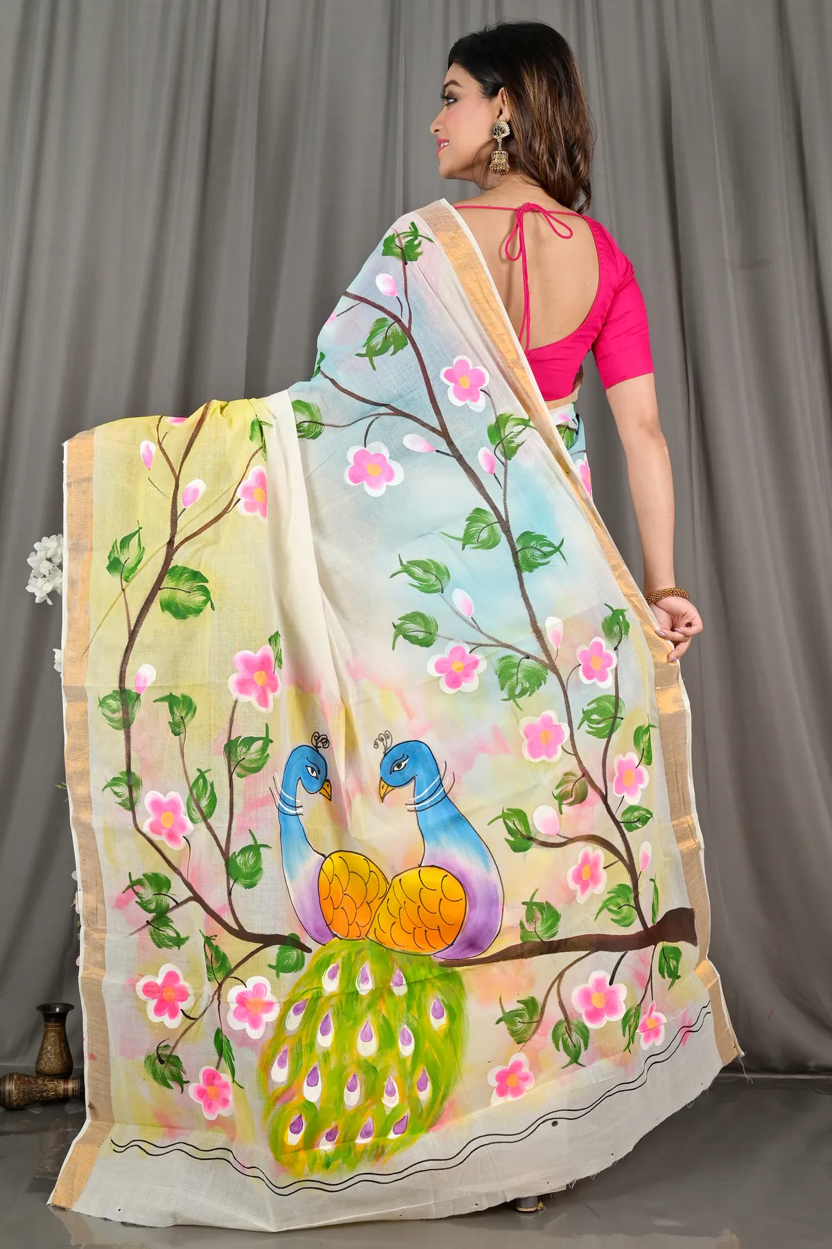 DipDiya Pure Cotton Multi-Coloured Hataka Loom to Loves Hand Painted Sarees