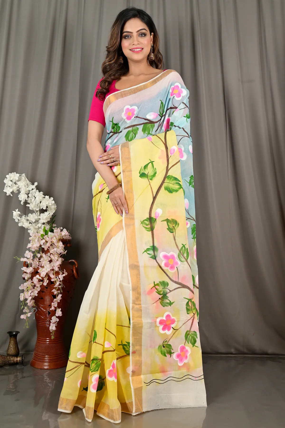 DipDiya Pure Cotton Multi-Coloured Hataka Loom to Loves Hand Painted Sarees