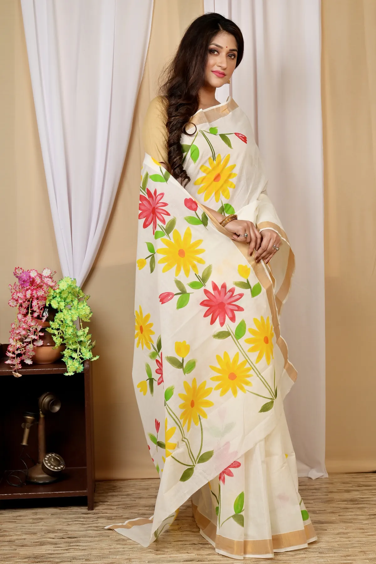 DipDiya Pure Cotton Multi-Coloured Hataka Masterfully Woven Hand Painted Sarees