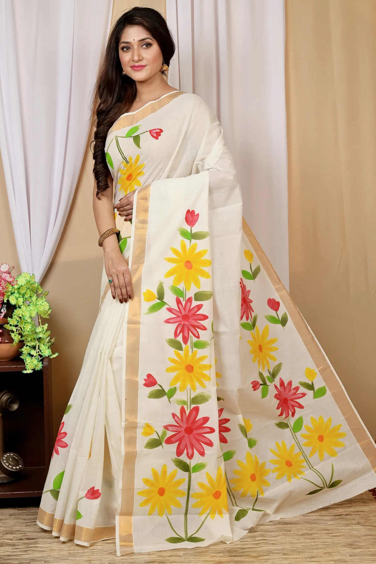DipDiya Pure Cotton Multi-Coloured Hataka Masterfully Woven Hand Painted Sarees