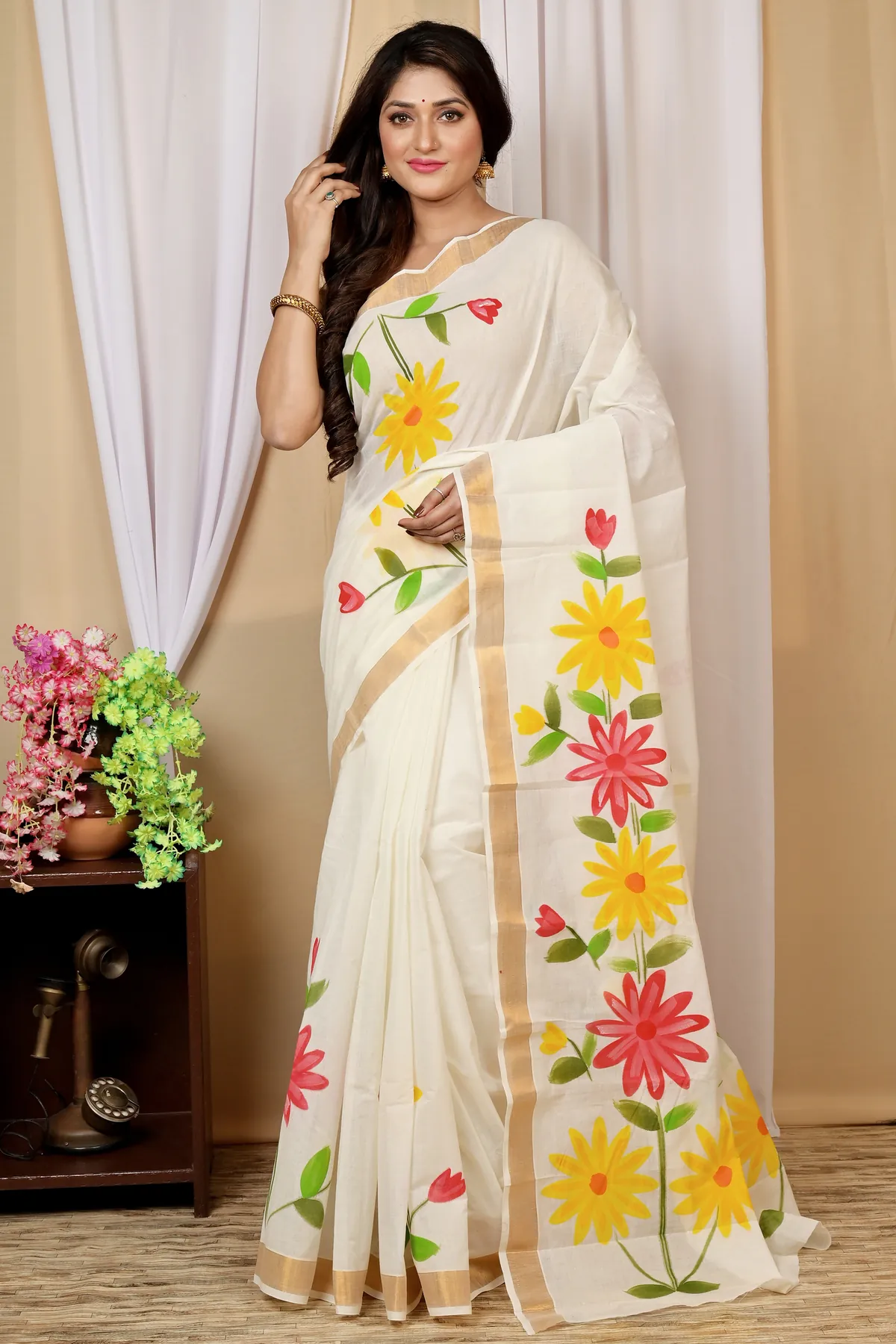 DipDiya Pure Cotton Multi-Coloured Hataka Masterfully Woven Hand Painted Sarees