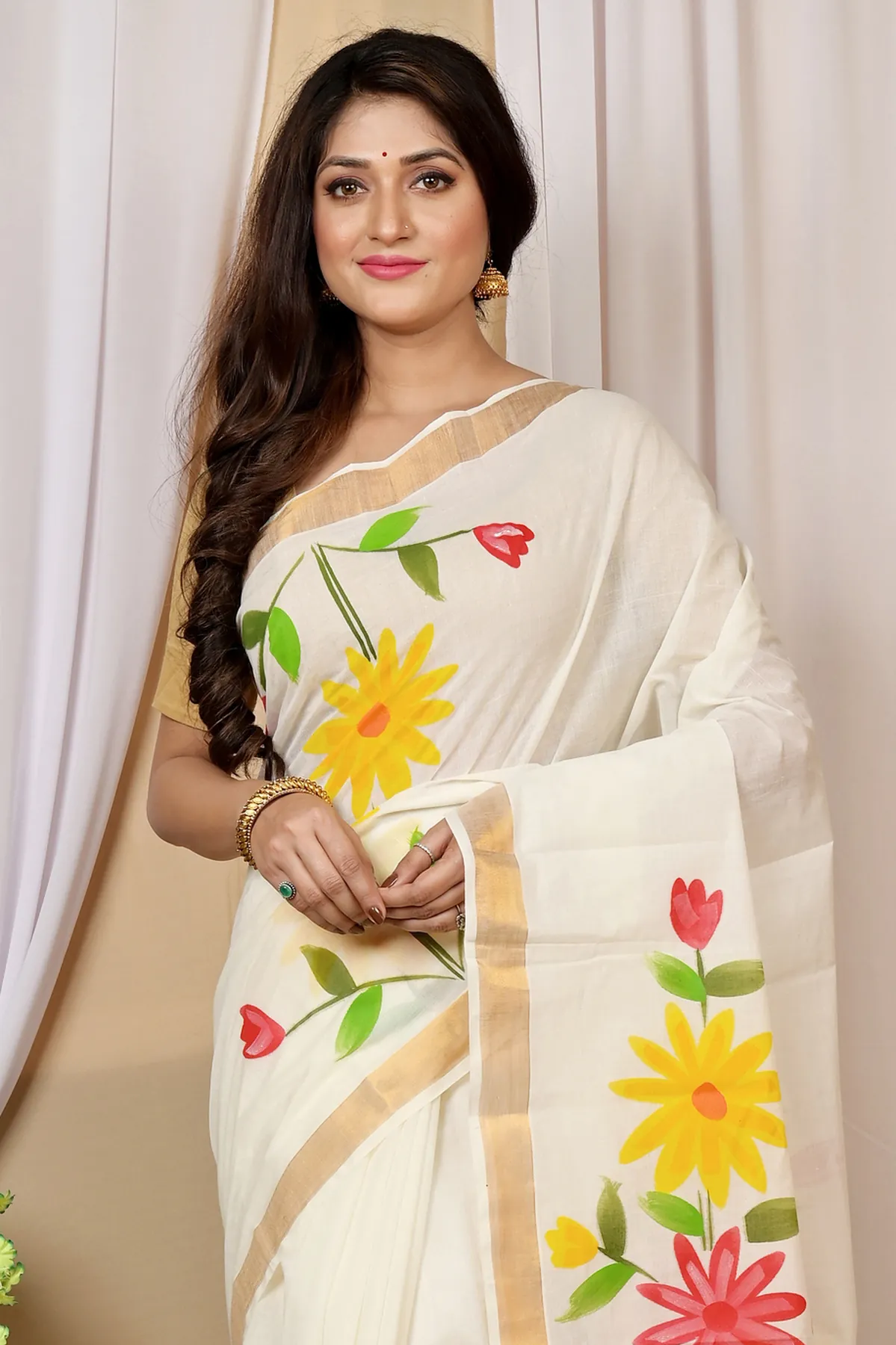 DipDiya Pure Cotton Multi-Coloured Hataka Masterfully Woven Hand Painted Sarees