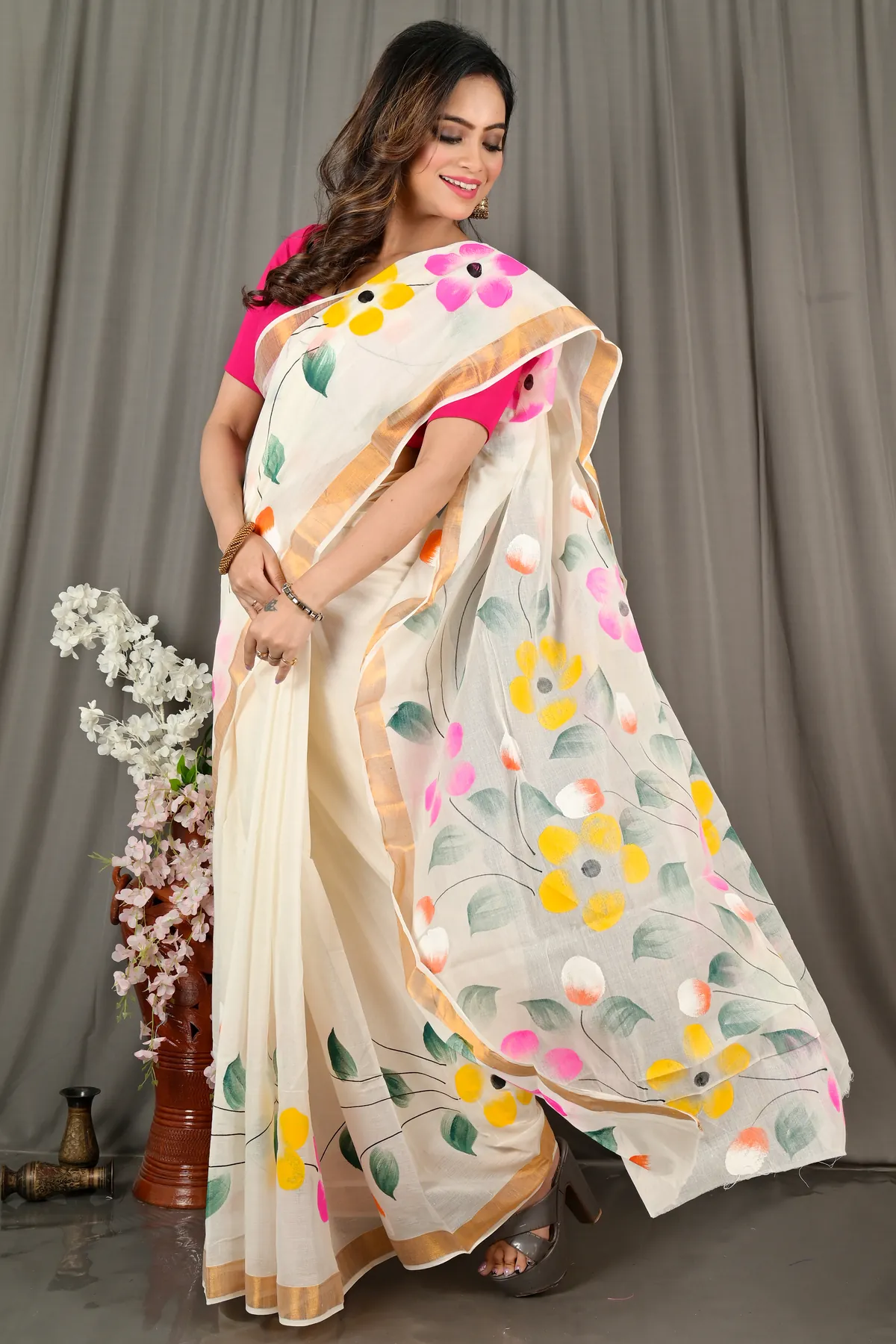 DipDiya Pure Cotton Multi-Coloured Hataka Masterfully Wovens Hand Painted Sarees