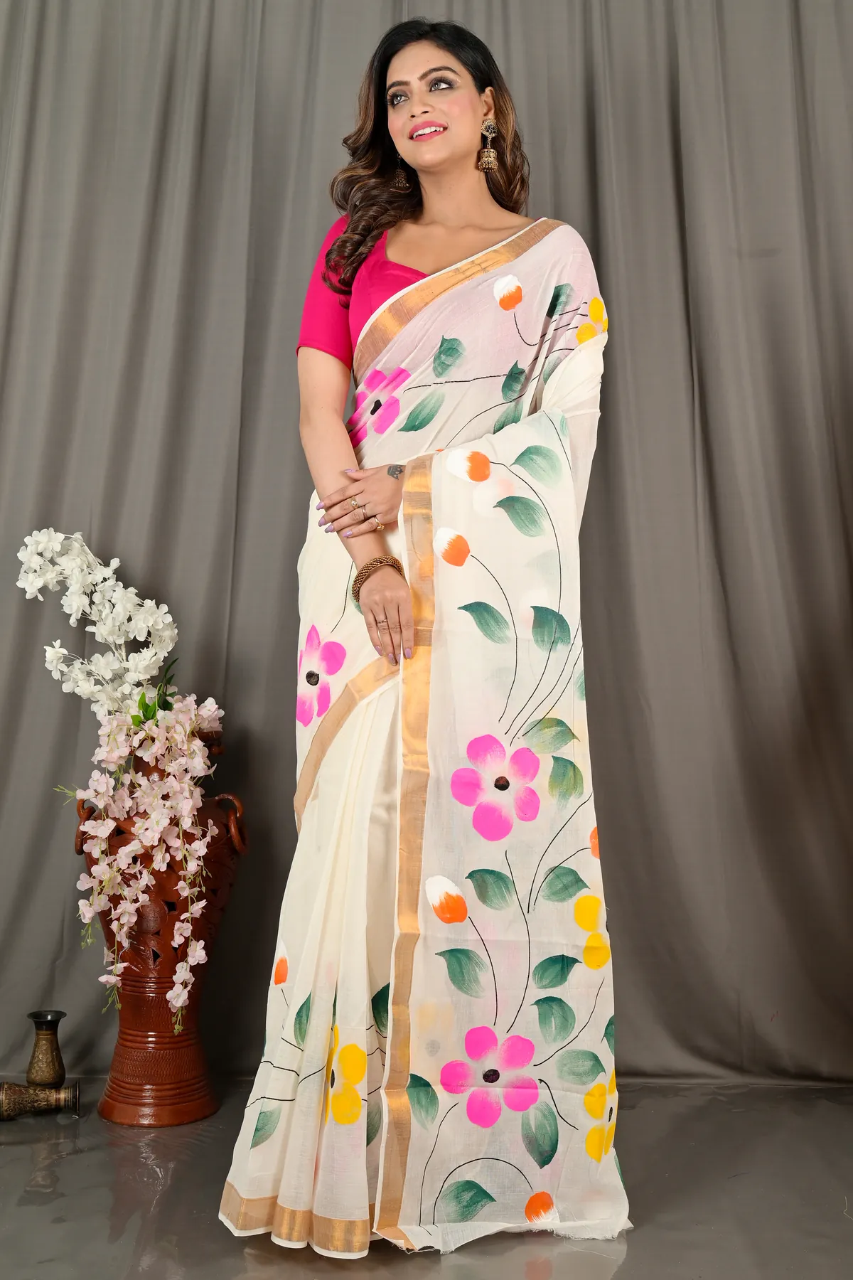 DipDiya Pure Cotton Multi-Coloured Hataka Masterfully Wovens Hand Painted Sarees