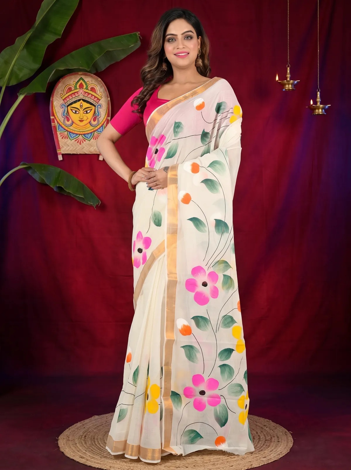 DipDiya Pure Cotton Multi-Coloured Hataka Masterfully Wovens Hand Painted Sarees