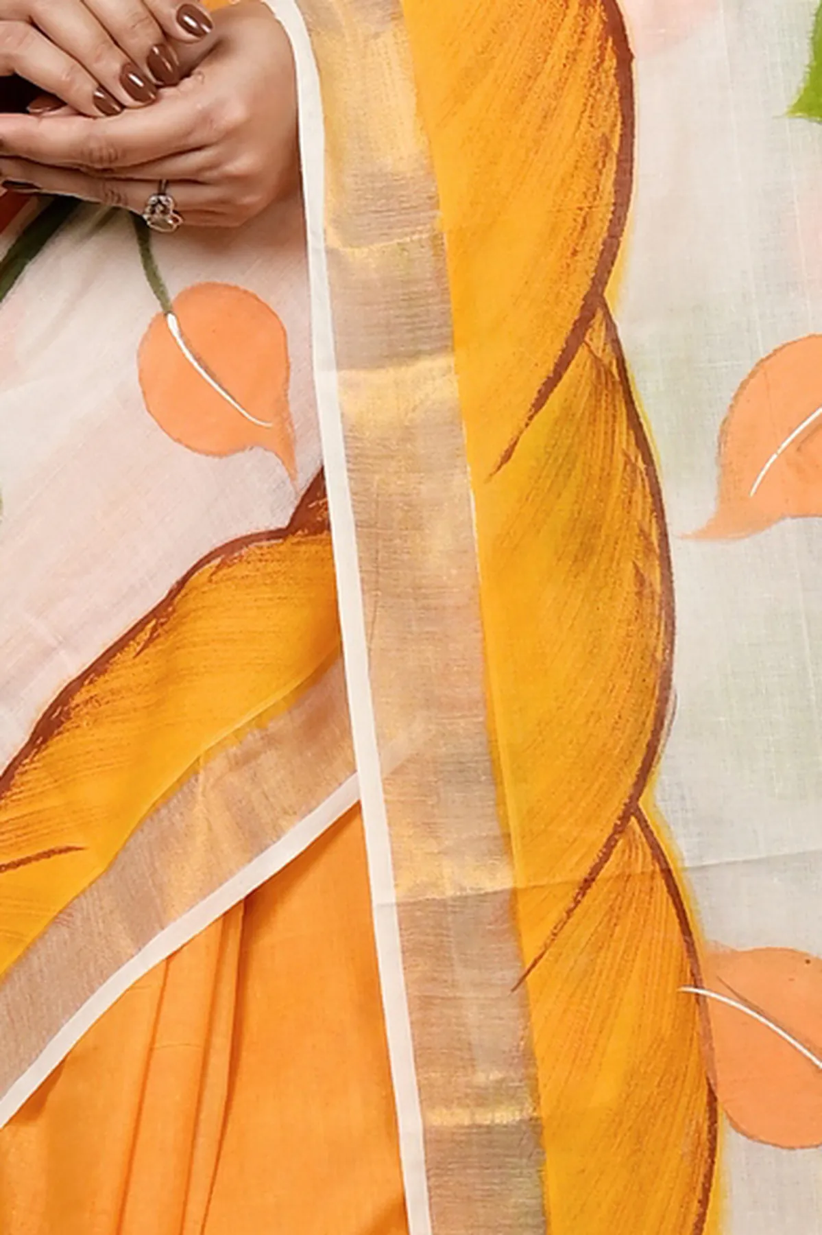 DipDiya Pure Cotton Multi-Coloured Hataka Pure Bengali Grace Hand Painted Sarees