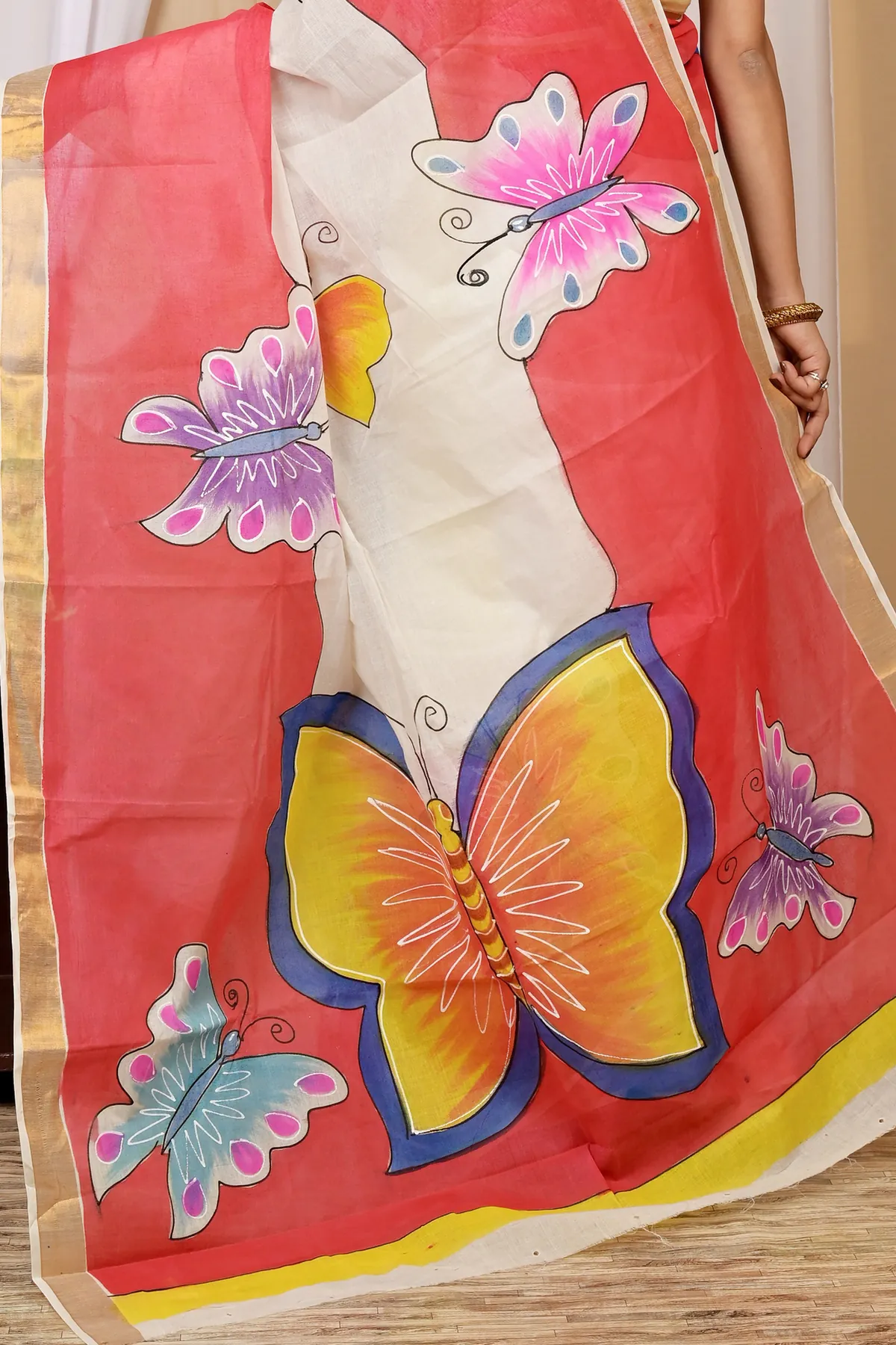 DipDiya Pure Cotton Multi-Coloured Hataka Rooted in Bengal Hand Painted Sarees