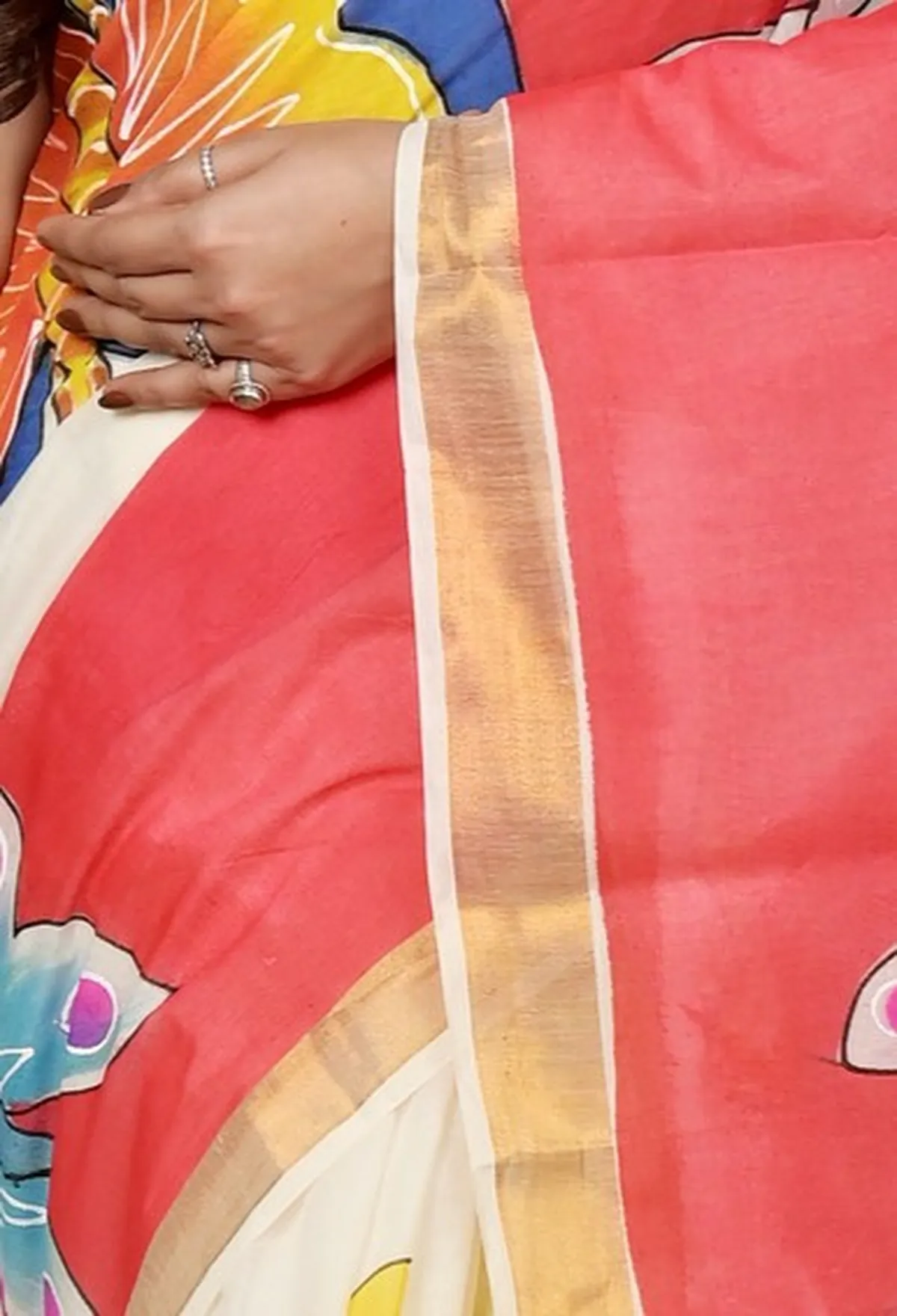 DipDiya Pure Cotton Multi-Coloured Hataka Rooted in Bengal Hand Painted Sarees