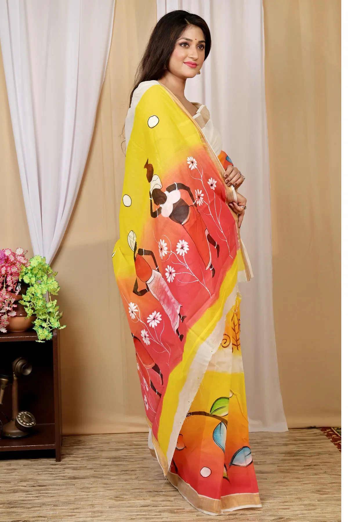 DipDiya Pure Cotton Multi-Coloured Hataka Stories of Bengal Hand Painted Sarees