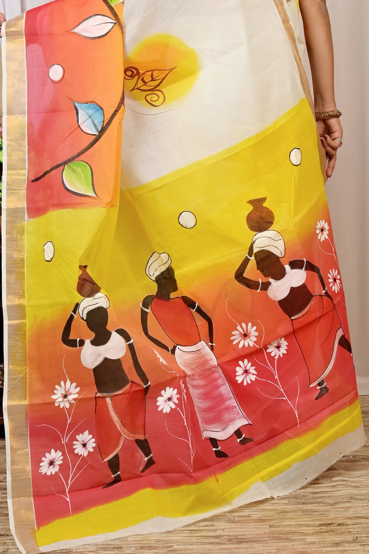 DipDiya Pure Cotton Multi-Coloured Hataka Stories of Bengal Hand Painted Sarees