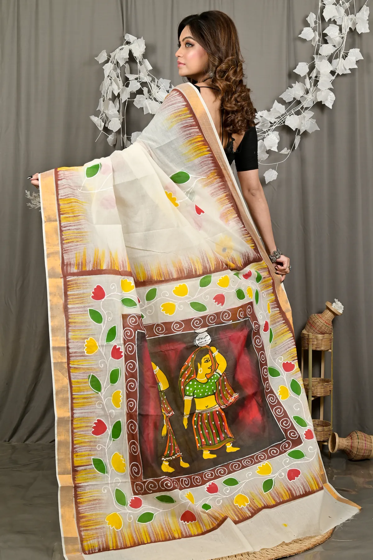 DipDiya Pure Cotton Multi-Coloured Hataka Stories of Bengals Hand Painted Sarees