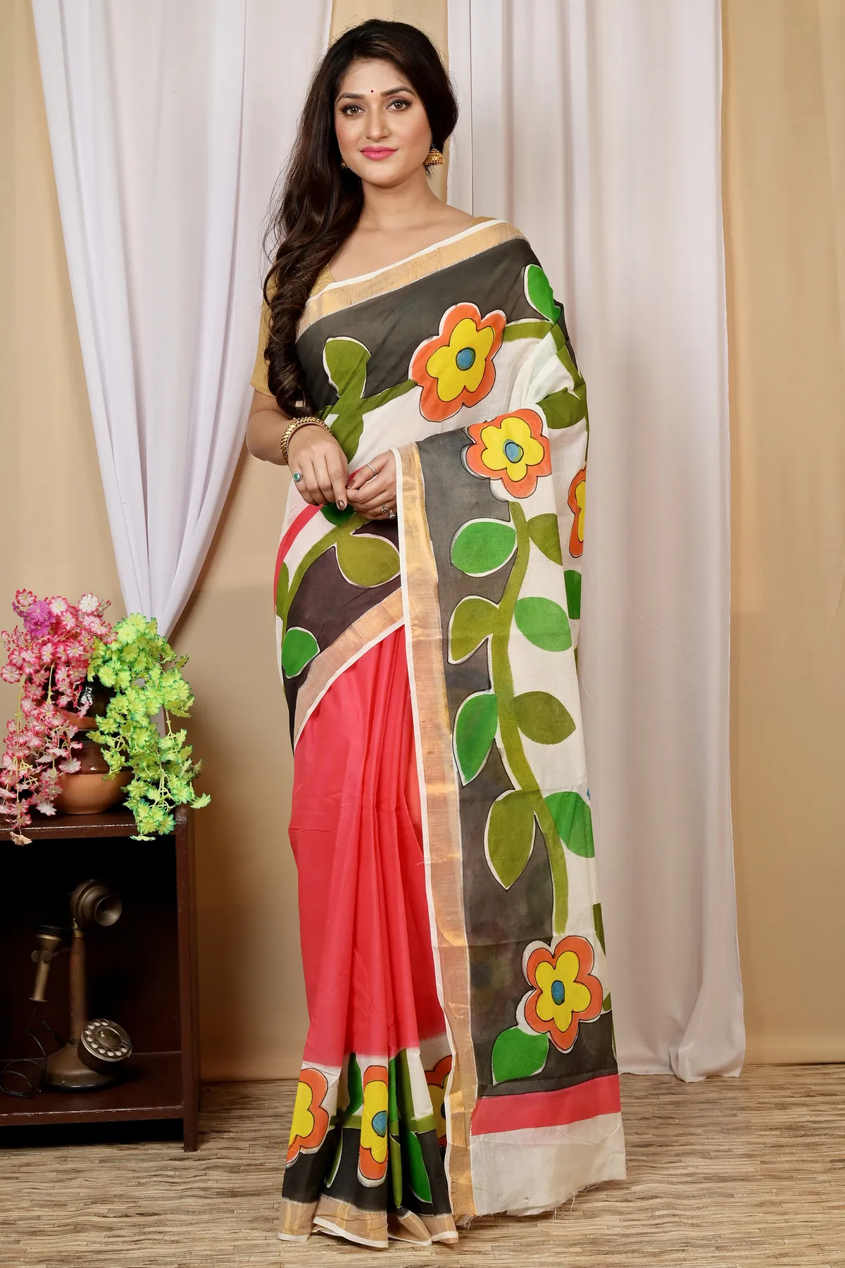 DipDiya Pure Cotton Multi-Coloured Hataka The Bengali Classic Hand Painted Sarees