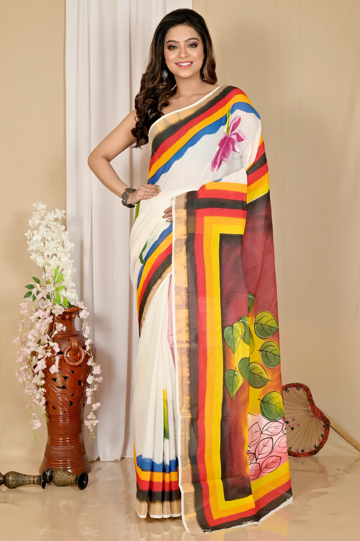 DipDiya Pure Cotton Multi-Coloured Hataka Threads of Tradition Hand Painted Sarees