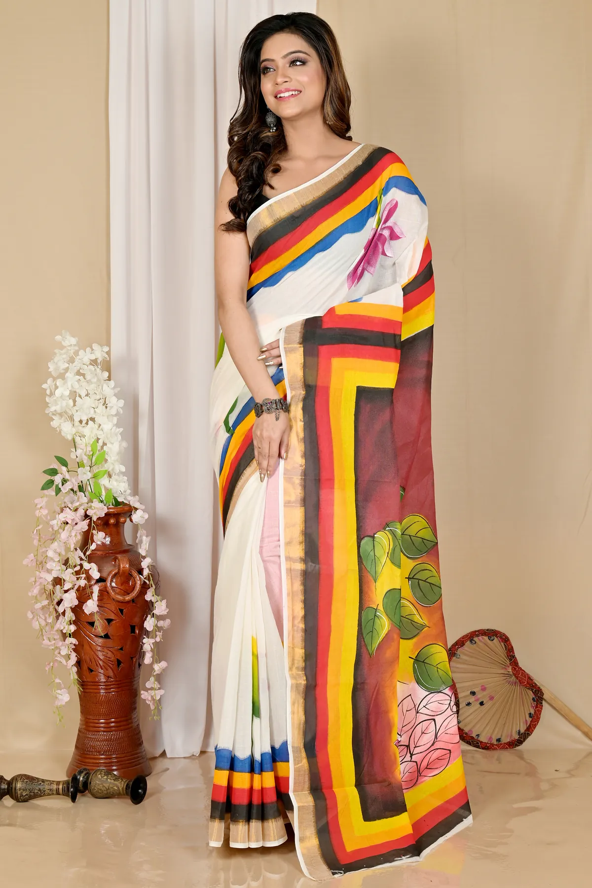 DipDiya Pure Cotton Multi-Coloured Hataka Threads of Tradition Hand Painted Sarees