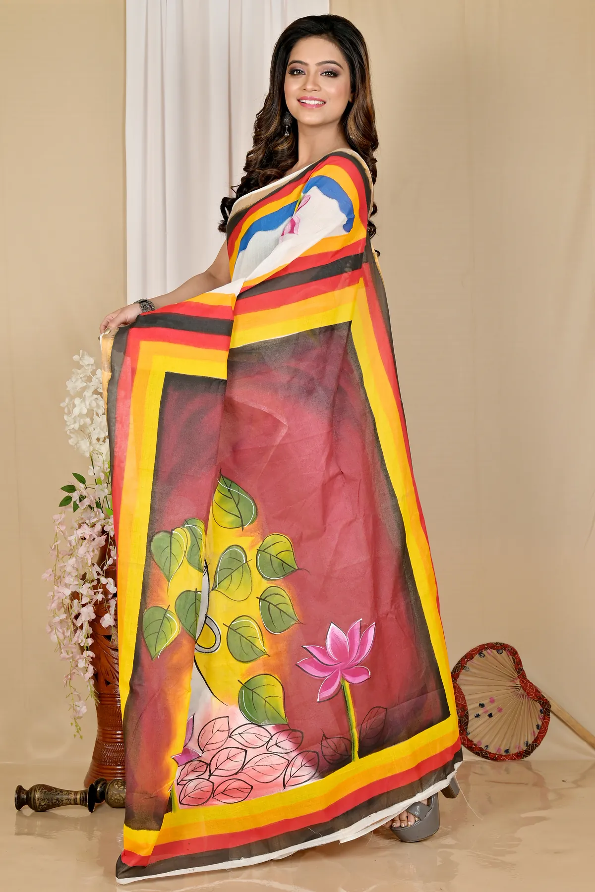 DipDiya Pure Cotton Multi-Coloured Hataka Threads of Tradition Hand Painted Sarees