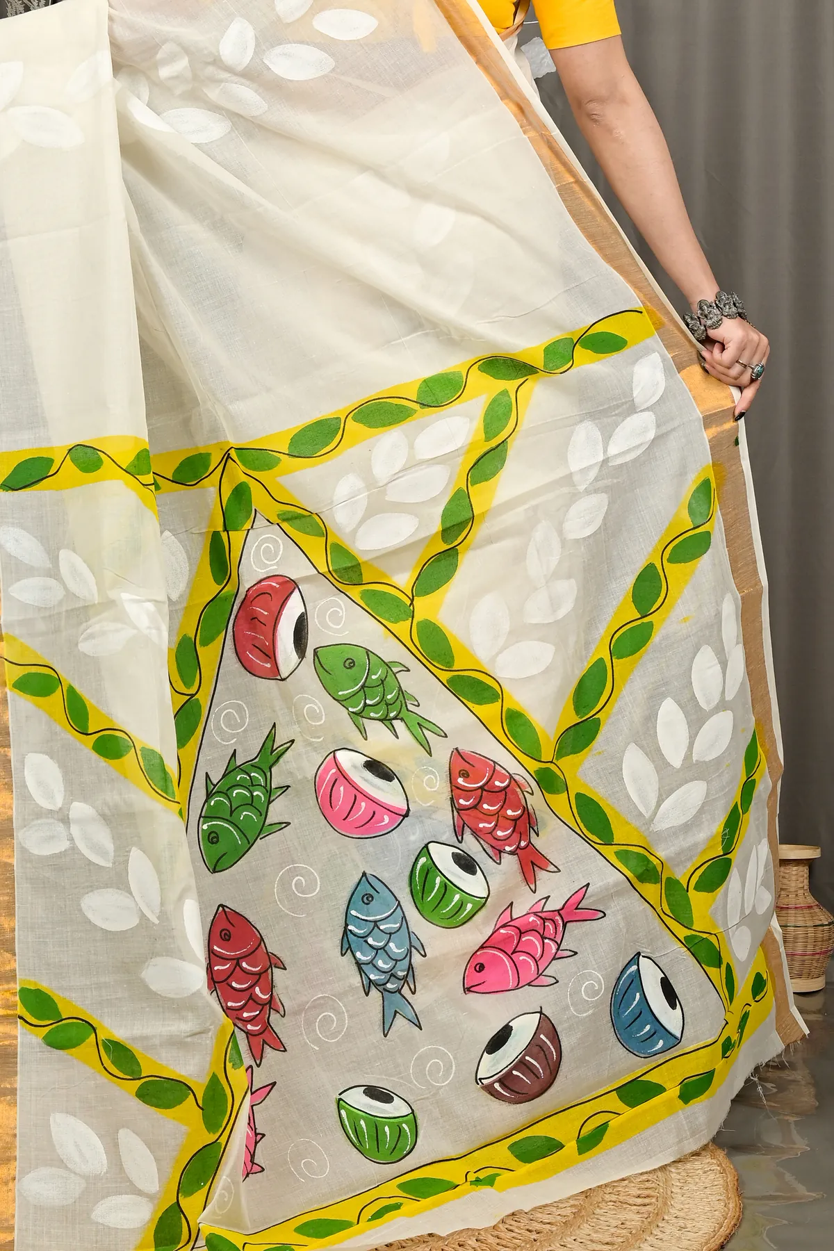 DipDiya Pure Cotton Multi-Coloured Hataka Threads of Traditions Hand Painted Sarees