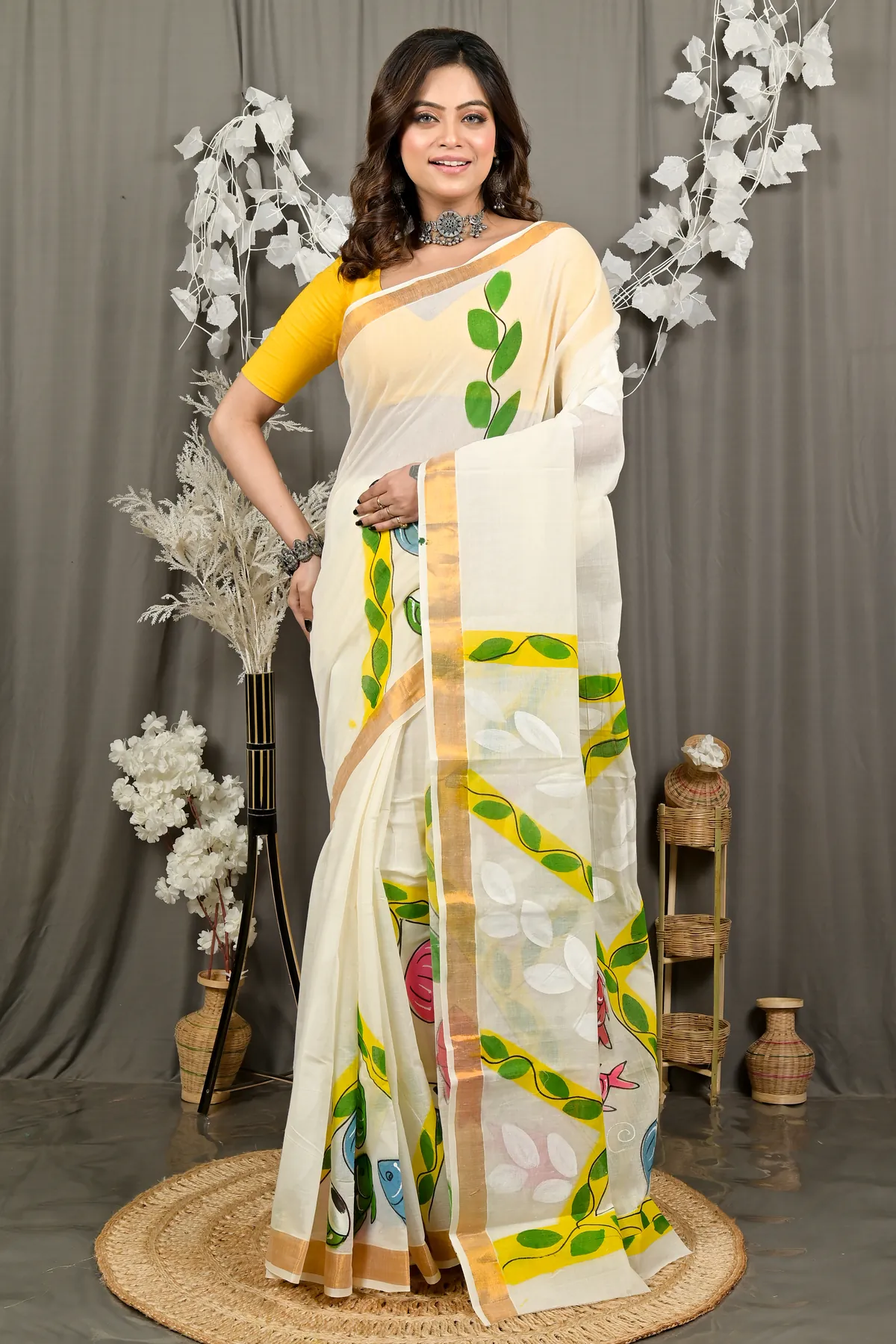 DipDiya Pure Cotton Multi-Coloured Hataka Threads of Traditions Hand Painted Sarees