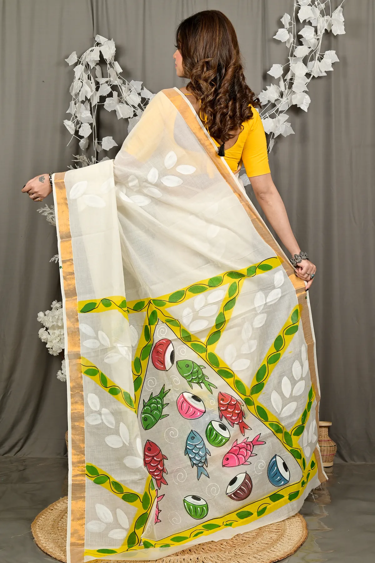 DipDiya Pure Cotton Multi-Coloured Hataka Threads of Traditions Hand Painted Sarees