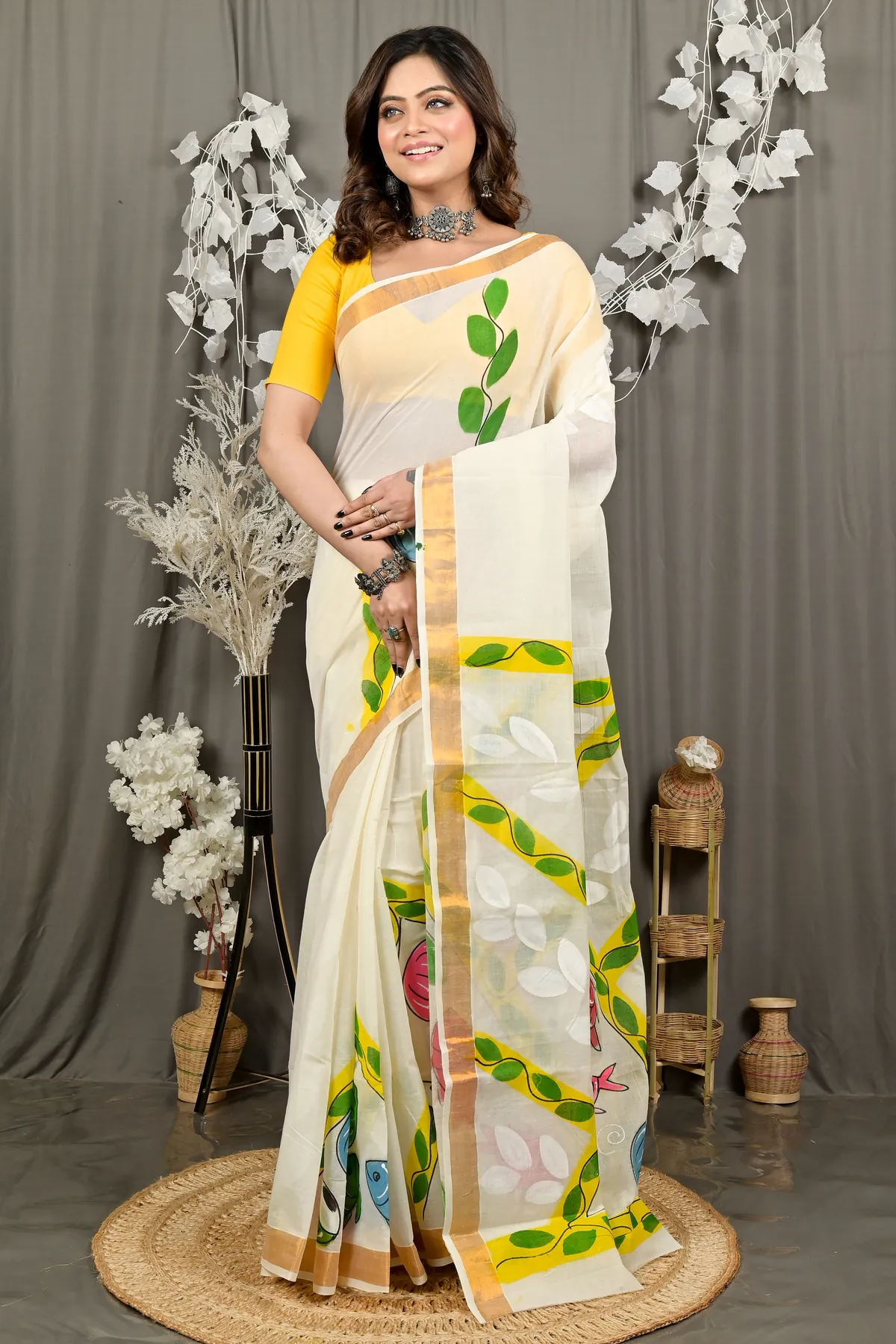 DipDiya Pure Cotton Multi-Coloured Hataka Threads of Traditions Hand Painted Sarees