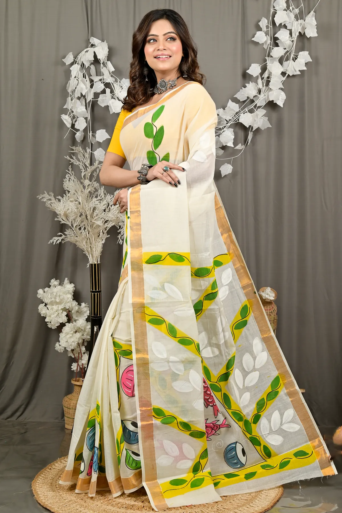 DipDiya Pure Cotton Multi-Coloured Hataka Threads of Traditions Hand Painted Sarees