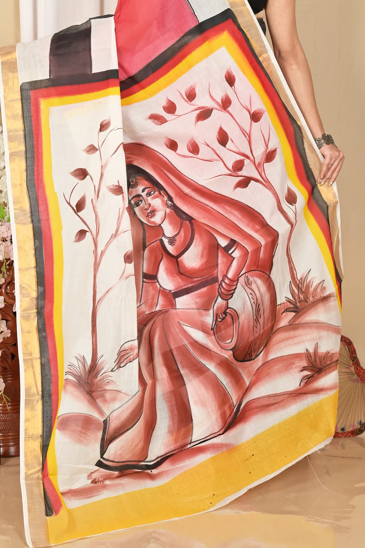 DipDiya Pure Cotton Multi-Coloured Hataka Timeless Elegance Hand Painted Sarees