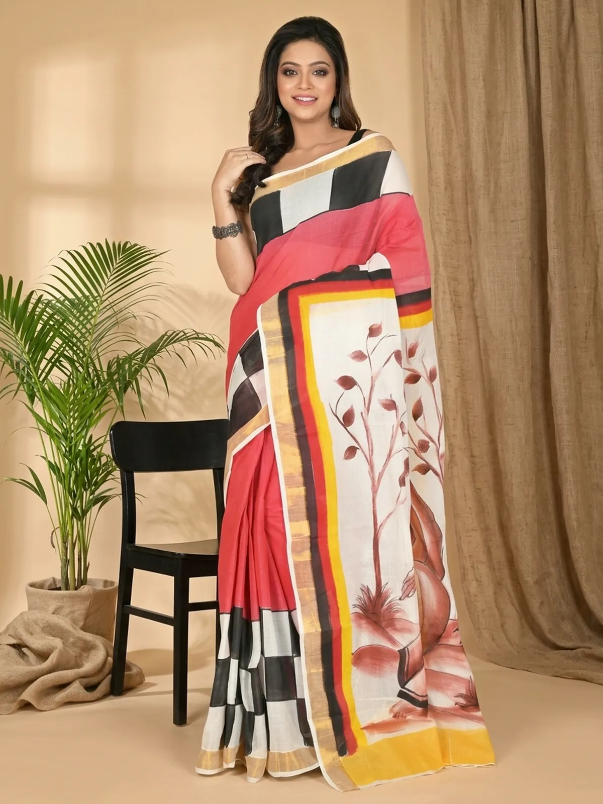 DipDiya Pure Cotton Multi-Coloured Hataka Timeless Elegance Hand Painted Sarees