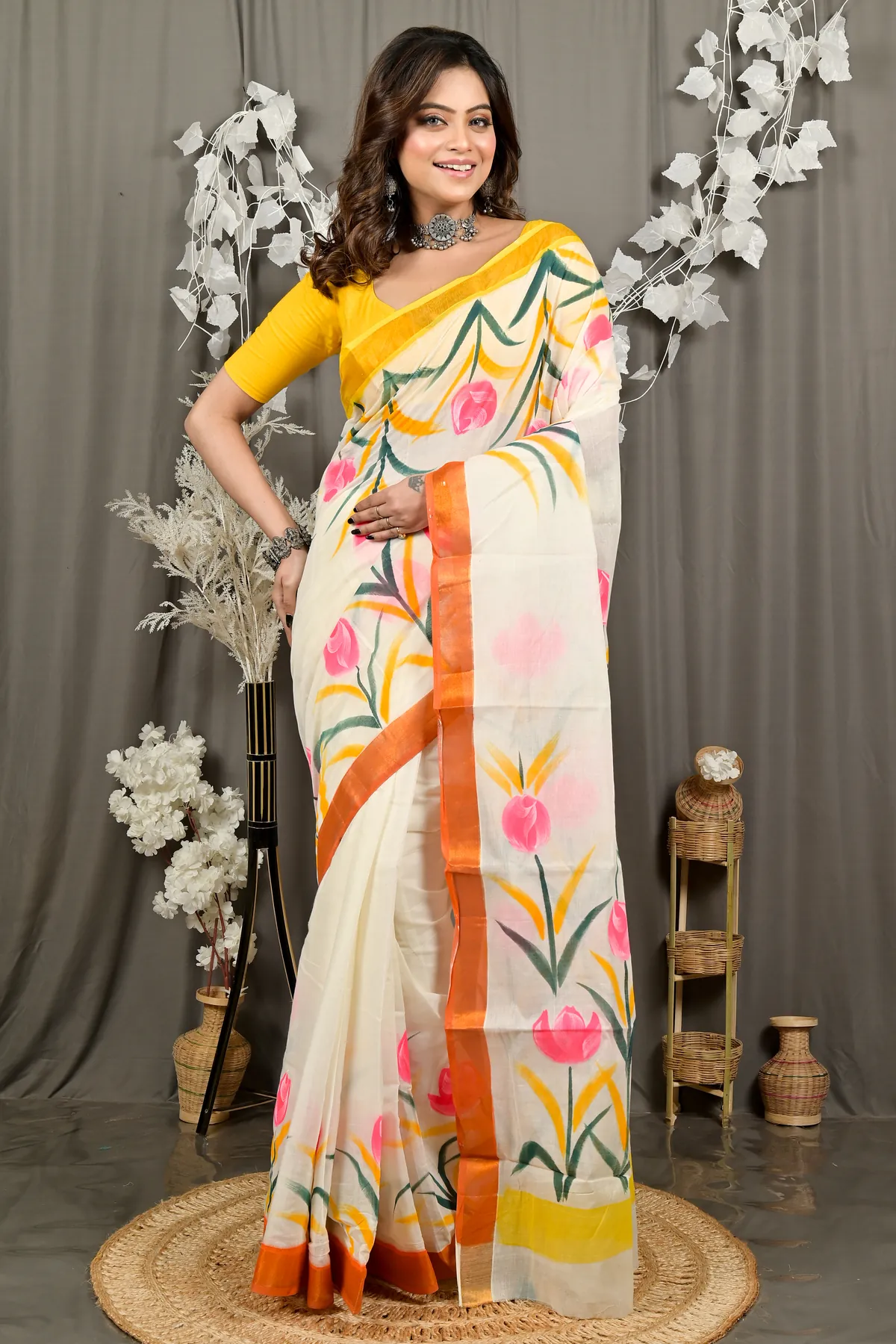 DipDiya Pure Cotton Multi-Coloured Hataka Timeless Elegances Hand Painted Sarees