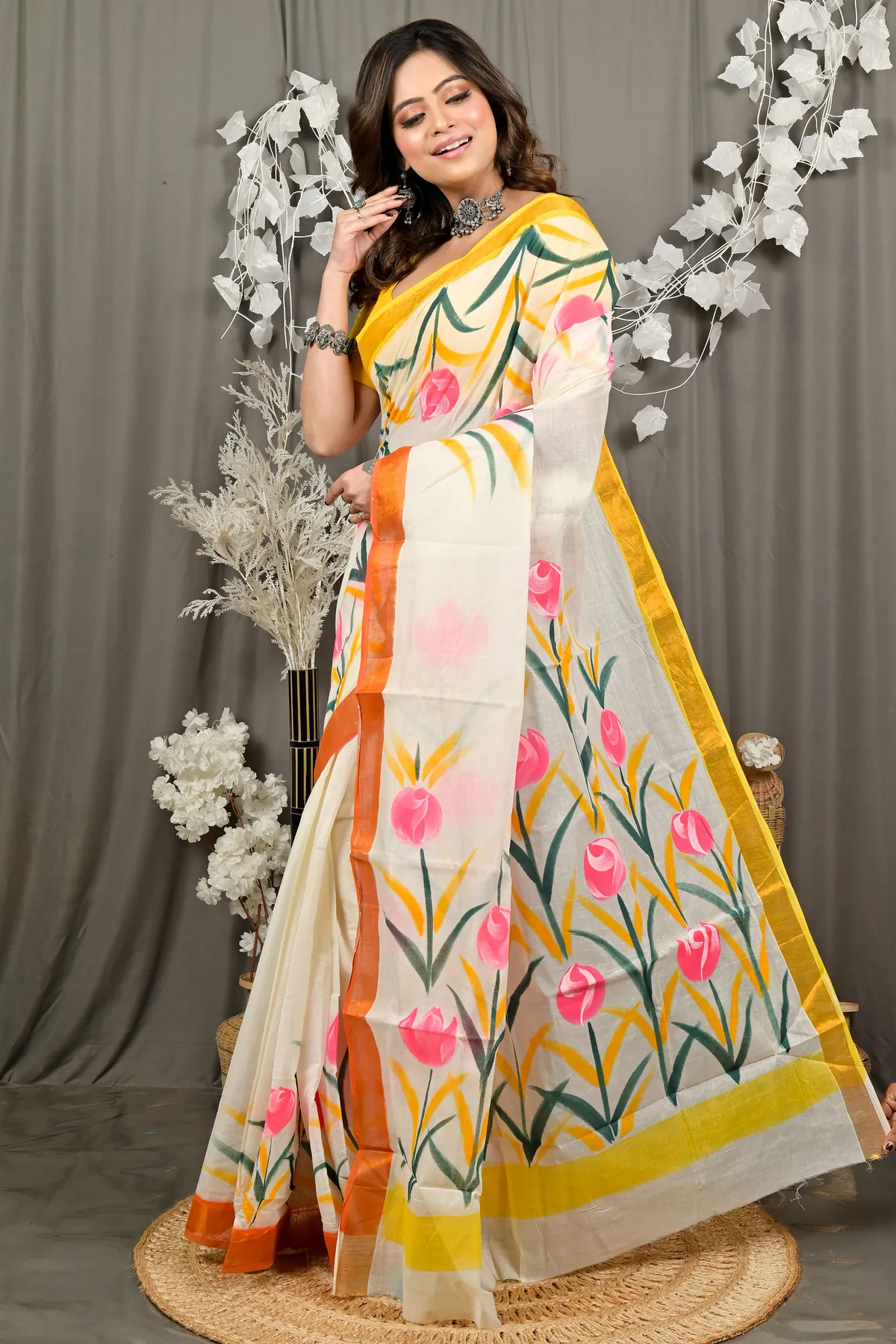 DipDiya Pure Cotton Multi-Coloured Hataka Timeless Elegances Hand Painted Sarees