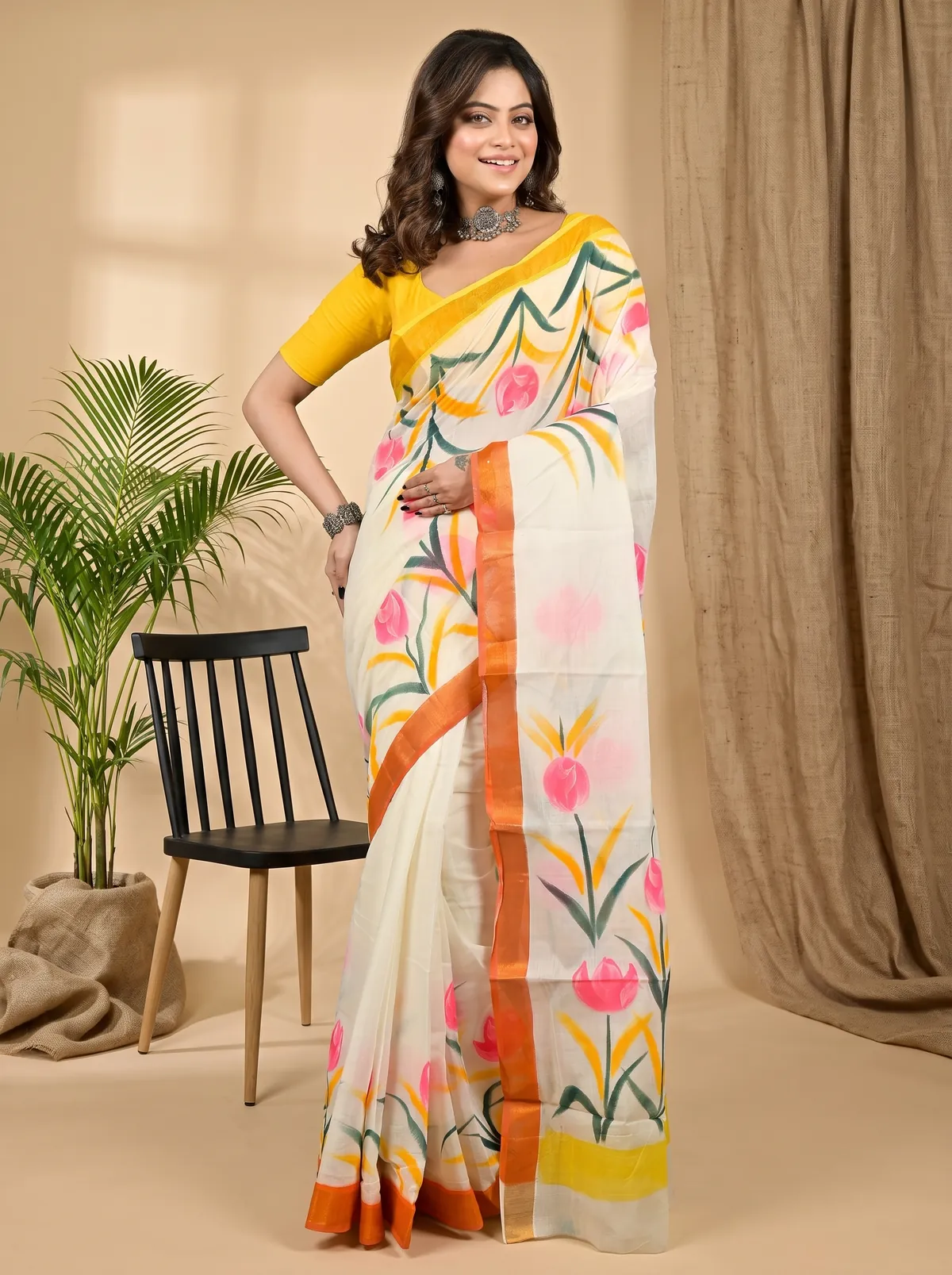 DipDiya Pure Cotton Multi-Coloured Hataka Timeless Elegances Hand Painted Sarees