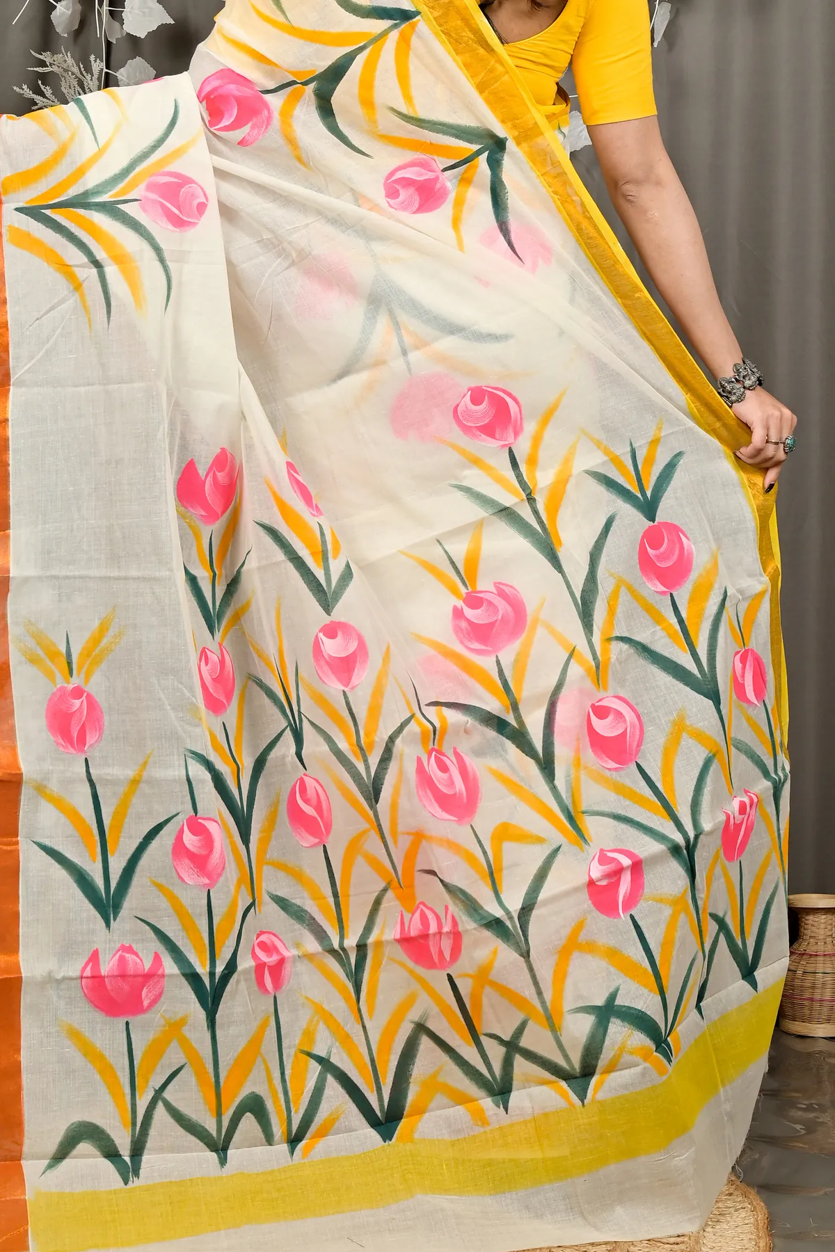 DipDiya Pure Cotton Multi-Coloured Hataka Timeless Elegances Hand Painted Sarees