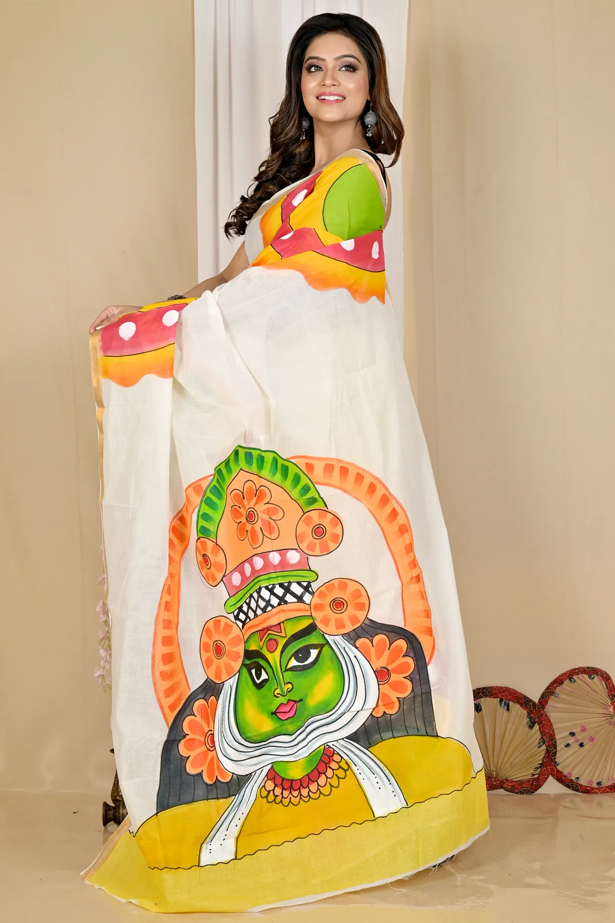 DipDiya Pure Cotton Multi-Coloured Hataka Traditional Elegance Hand Painted Sarees