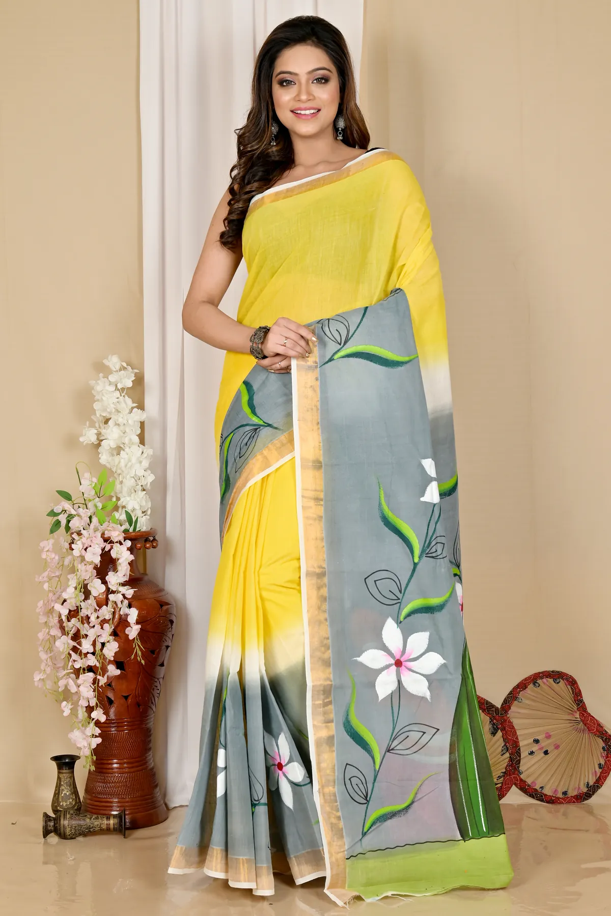DipDiya Pure Cotton Multi-Coloured Hataka Weaves with a Story Hand Painted Sarees