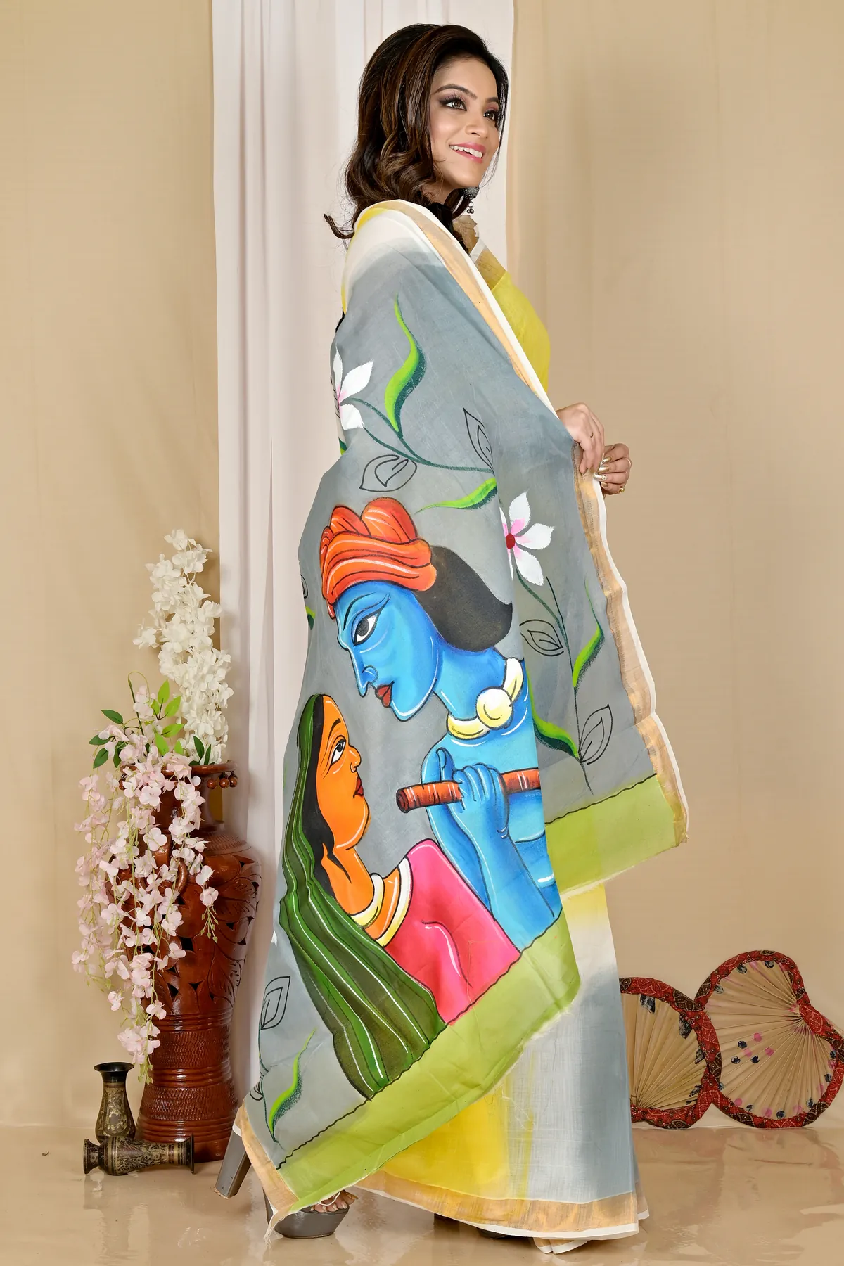 DipDiya Pure Cotton Multi-Coloured Hataka Weaves with a Story Hand Painted Sarees