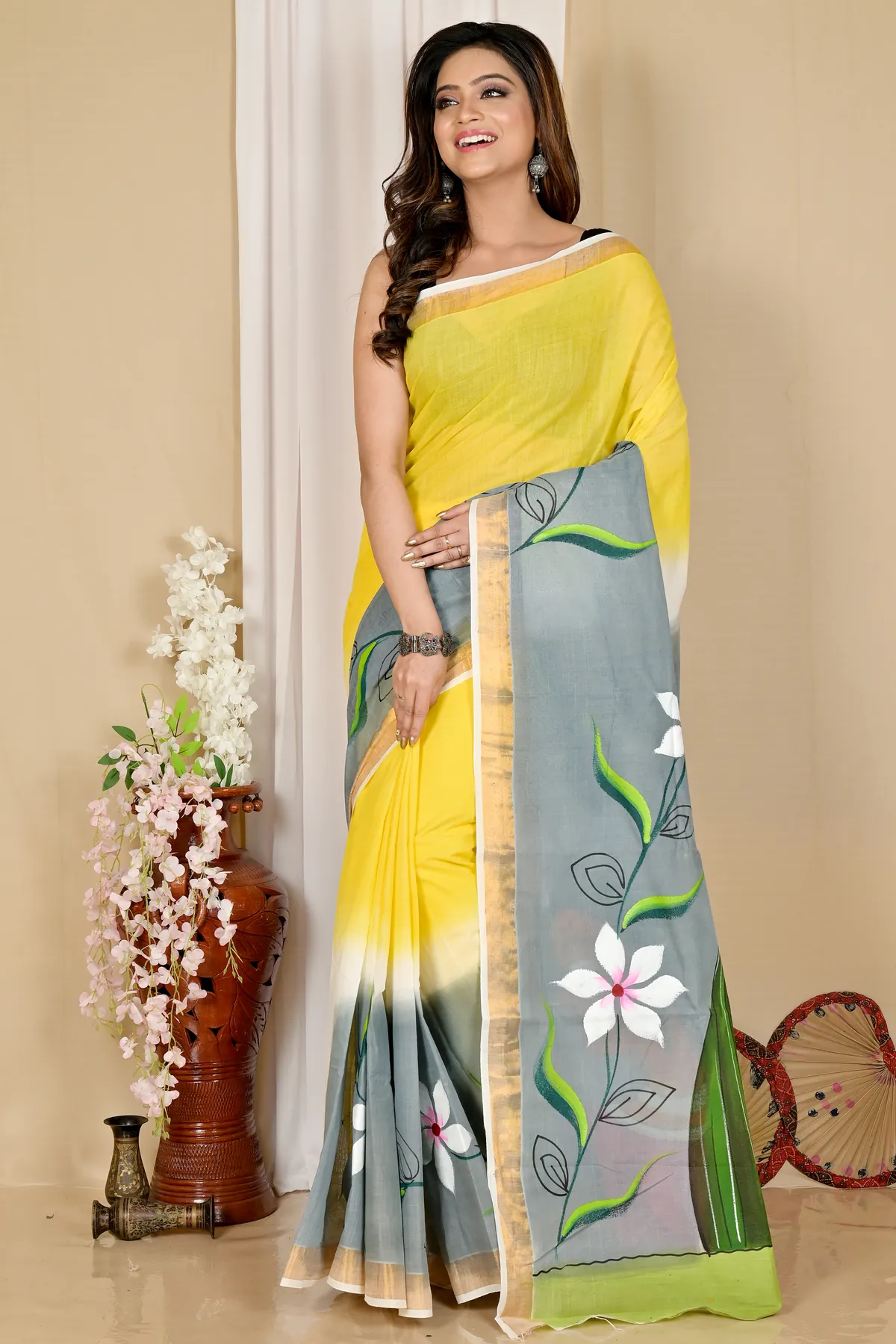 DipDiya Pure Cotton Multi-Coloured Hataka Weaves with a Story Hand Painted Sarees