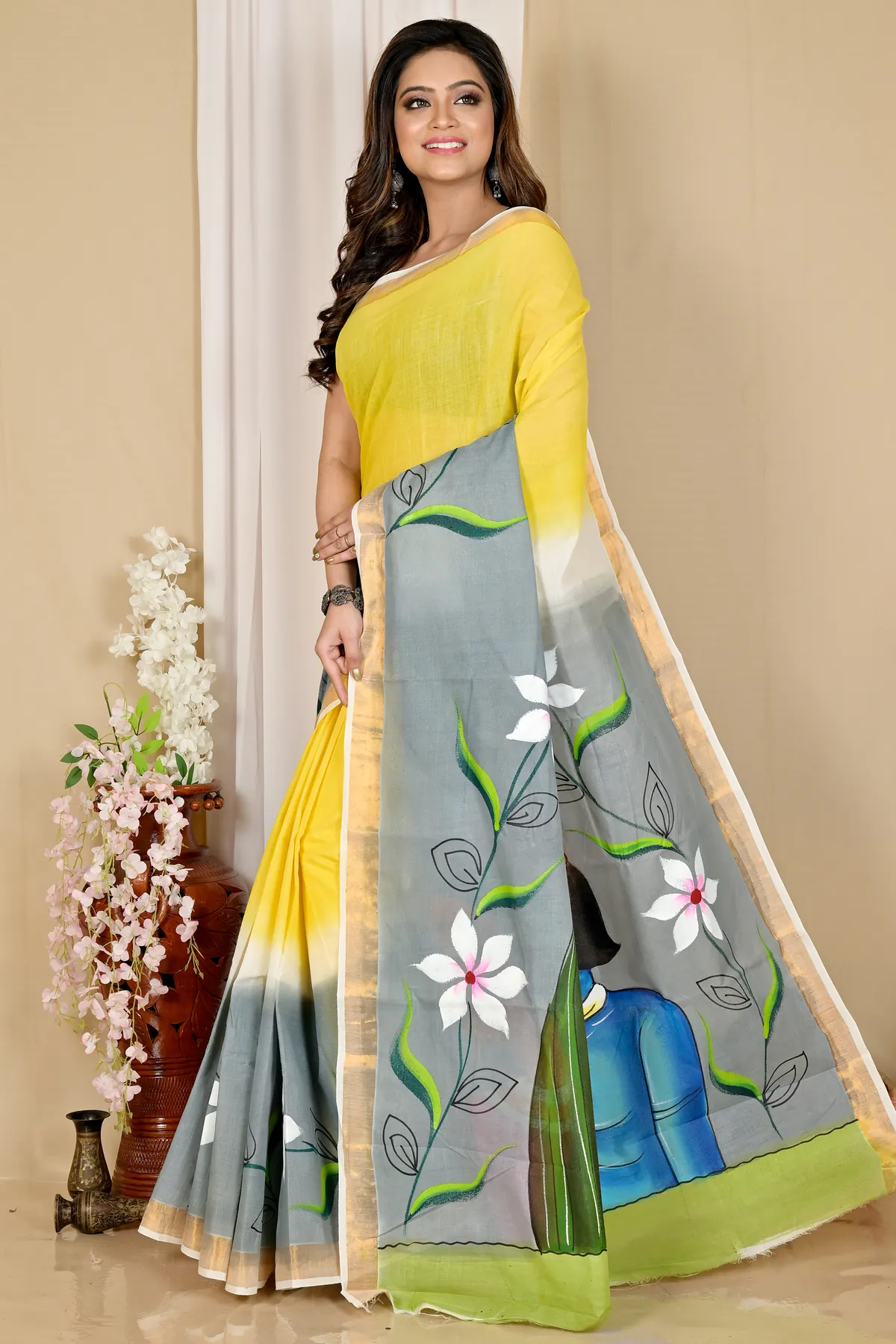 DipDiya Pure Cotton Multi-Coloured Hataka Weaves with a Story Hand Painted Sarees