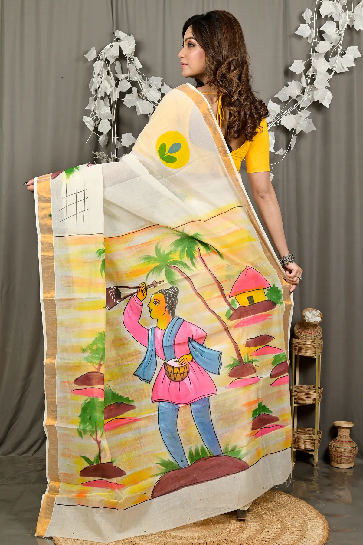 DipDiya Pure Cotton Multi-Coloured Hataka Weaves with a Storys Hand Painted Sarees