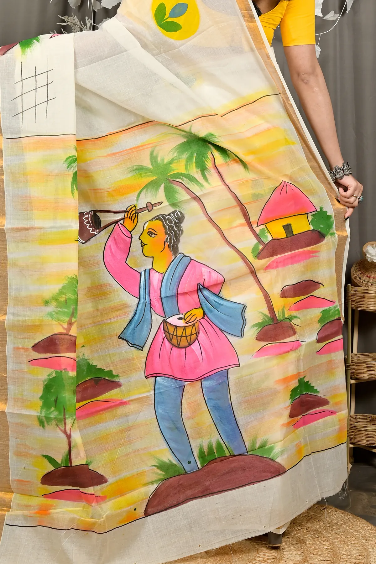 DipDiya Pure Cotton Multi-Coloured Hataka Weaves with a Storys Hand Painted Sarees