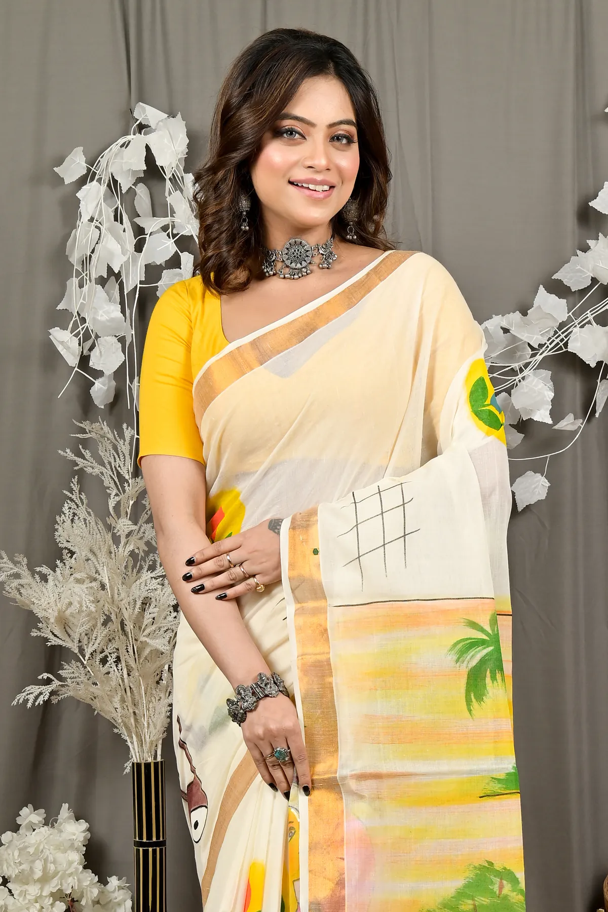 DipDiya Pure Cotton Multi-Coloured Hataka Weaves with a Storys Hand Painted Sarees